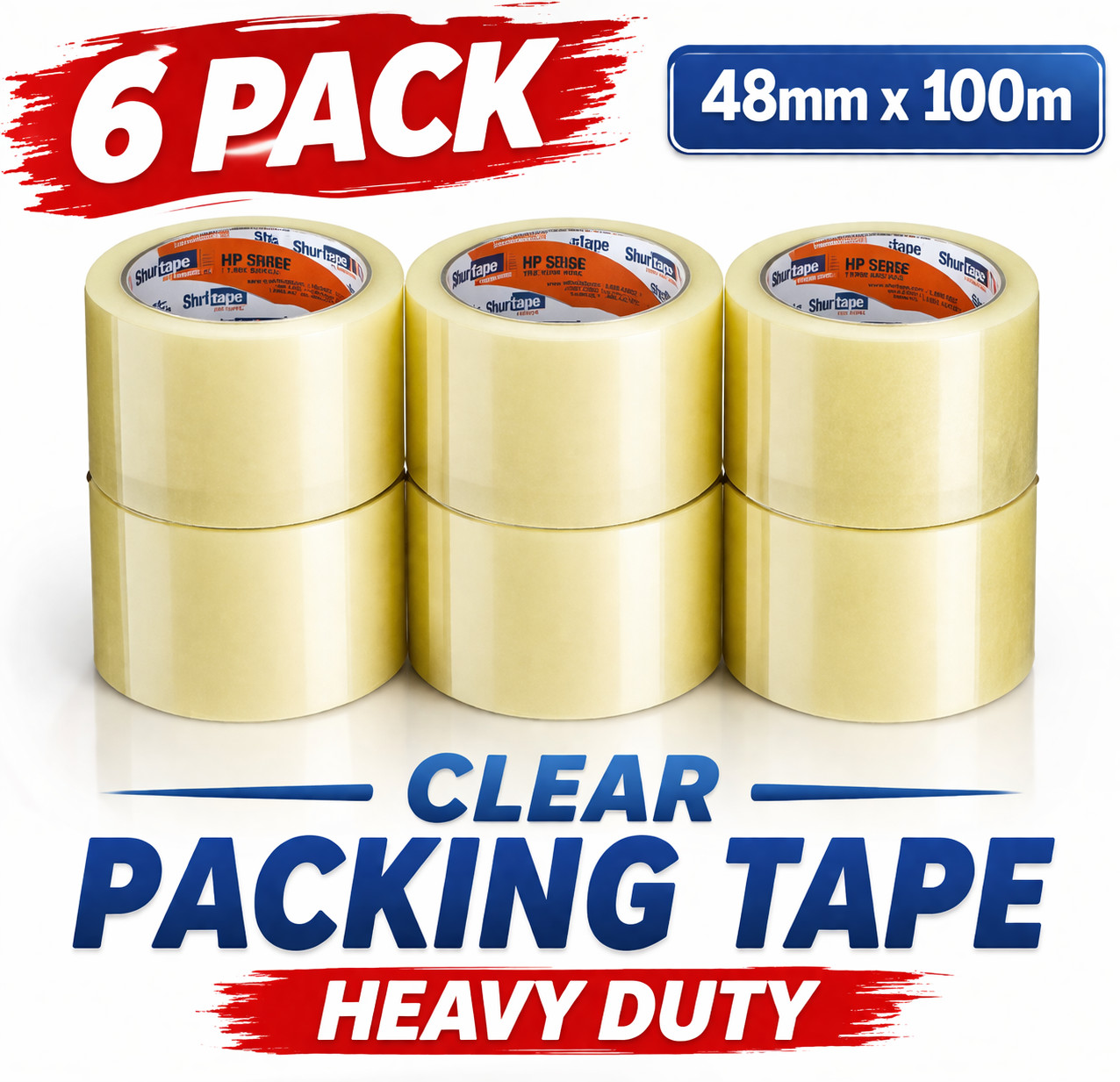 Shurtape HP 200 Clear Packing Tape 48mm x 100m Heavy Duty BOPP – 6 Pack