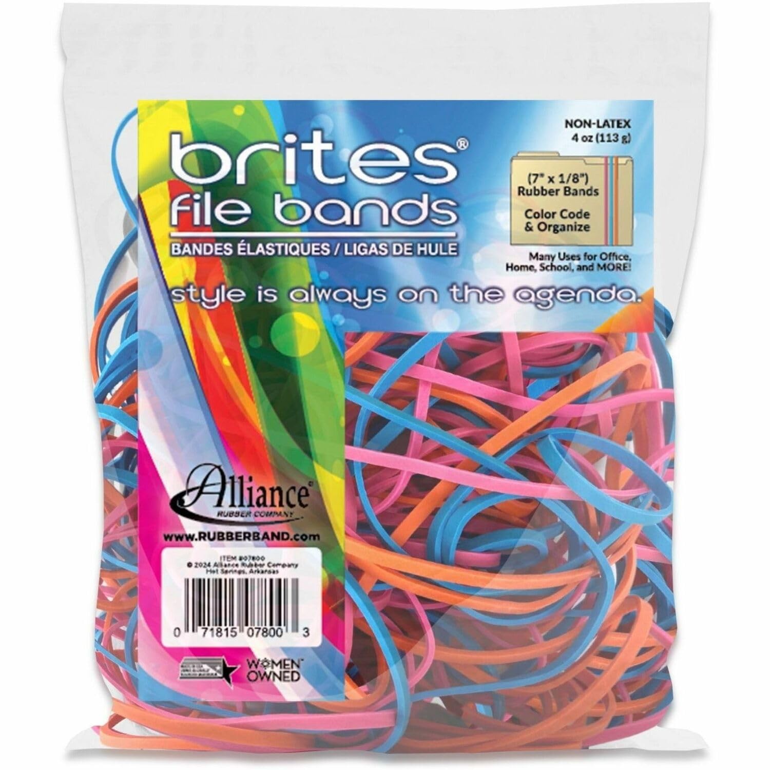 Rubber 07800 Non-Latex Brites File Bands, Colored Elastic Bands, 50 Count (Pa…