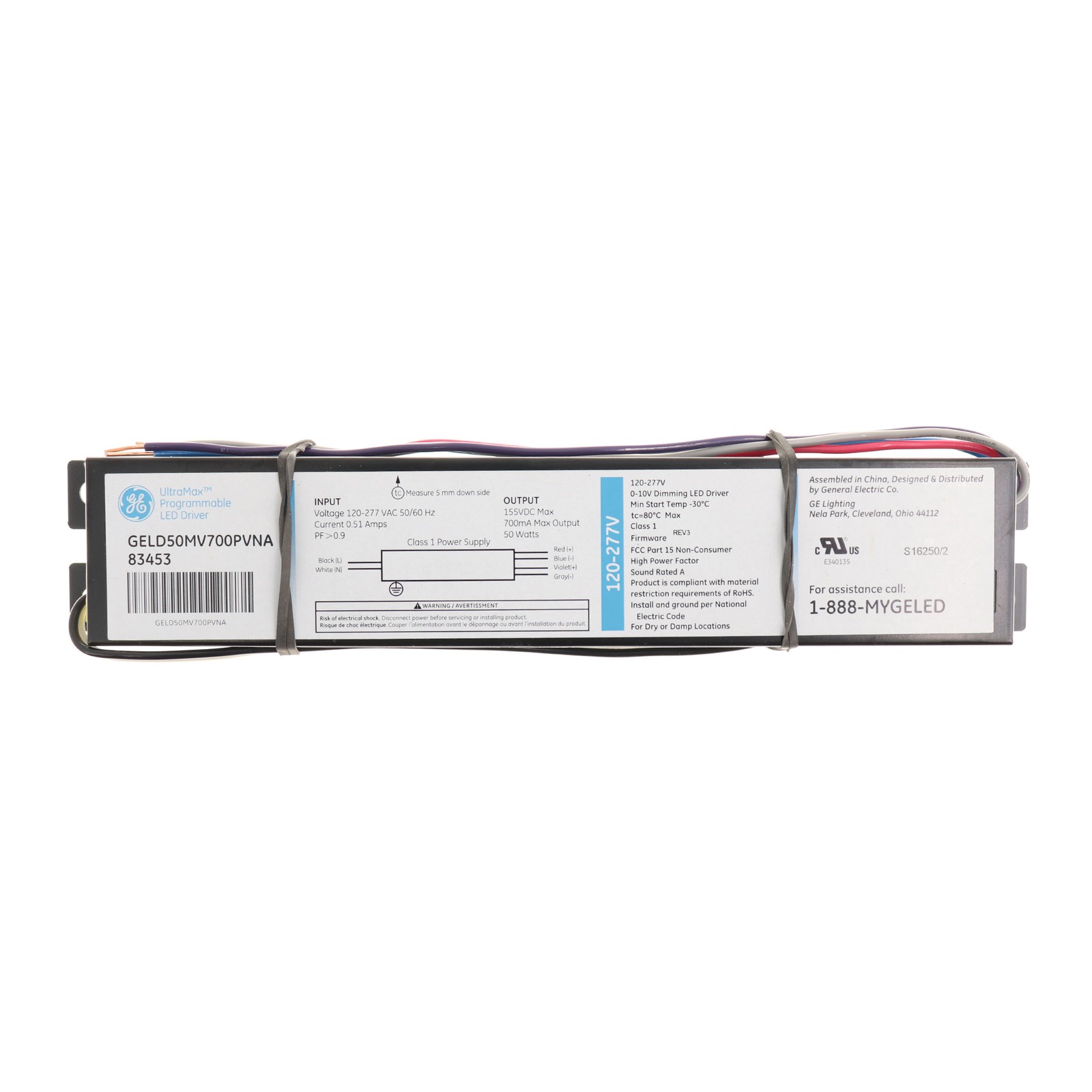 GE GELD50MV700PVNA 83453 PROGRAMMABLE LED DRIVER, 0-10V DIMMING, 50W, 120-277V
