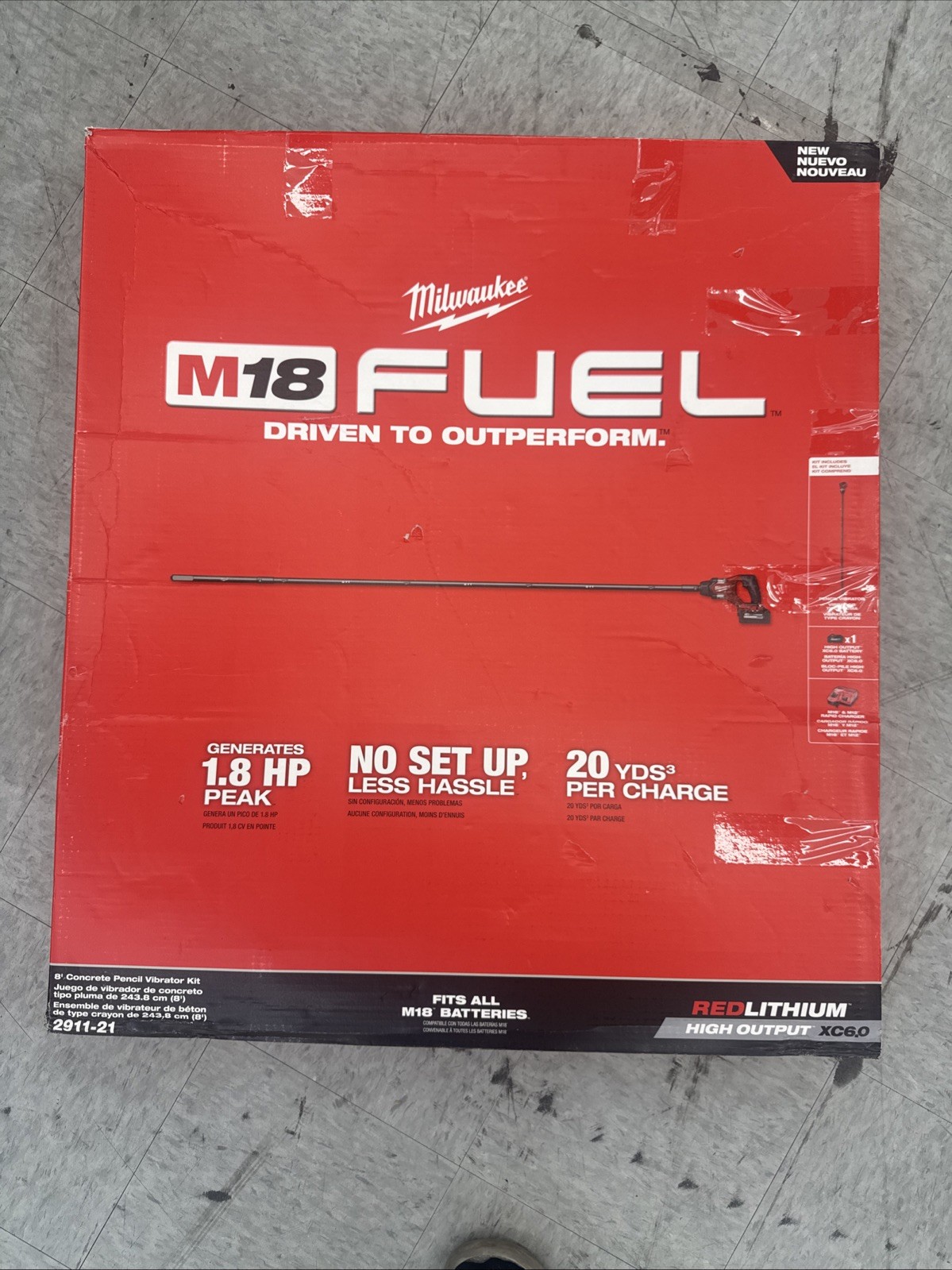 Milwaukee 2911-21 M18 FUEL 18V 8′ Cordless Concrete Pencil Vibrator Kit