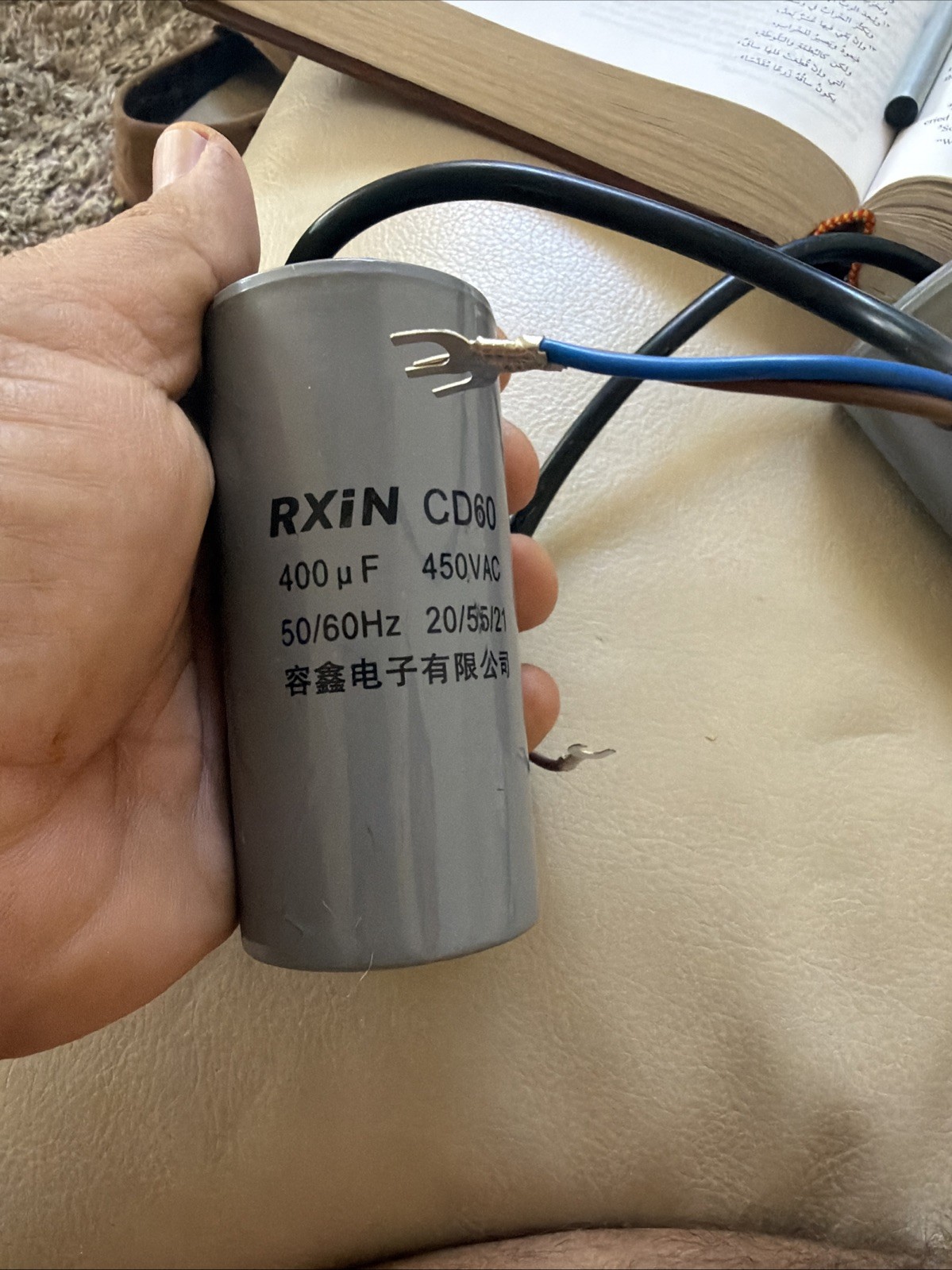 Rxin 2Pcs 400uF 450VAC 2 Wires 50/60Hz CD60 Run Capacitor For Ac Water Heater