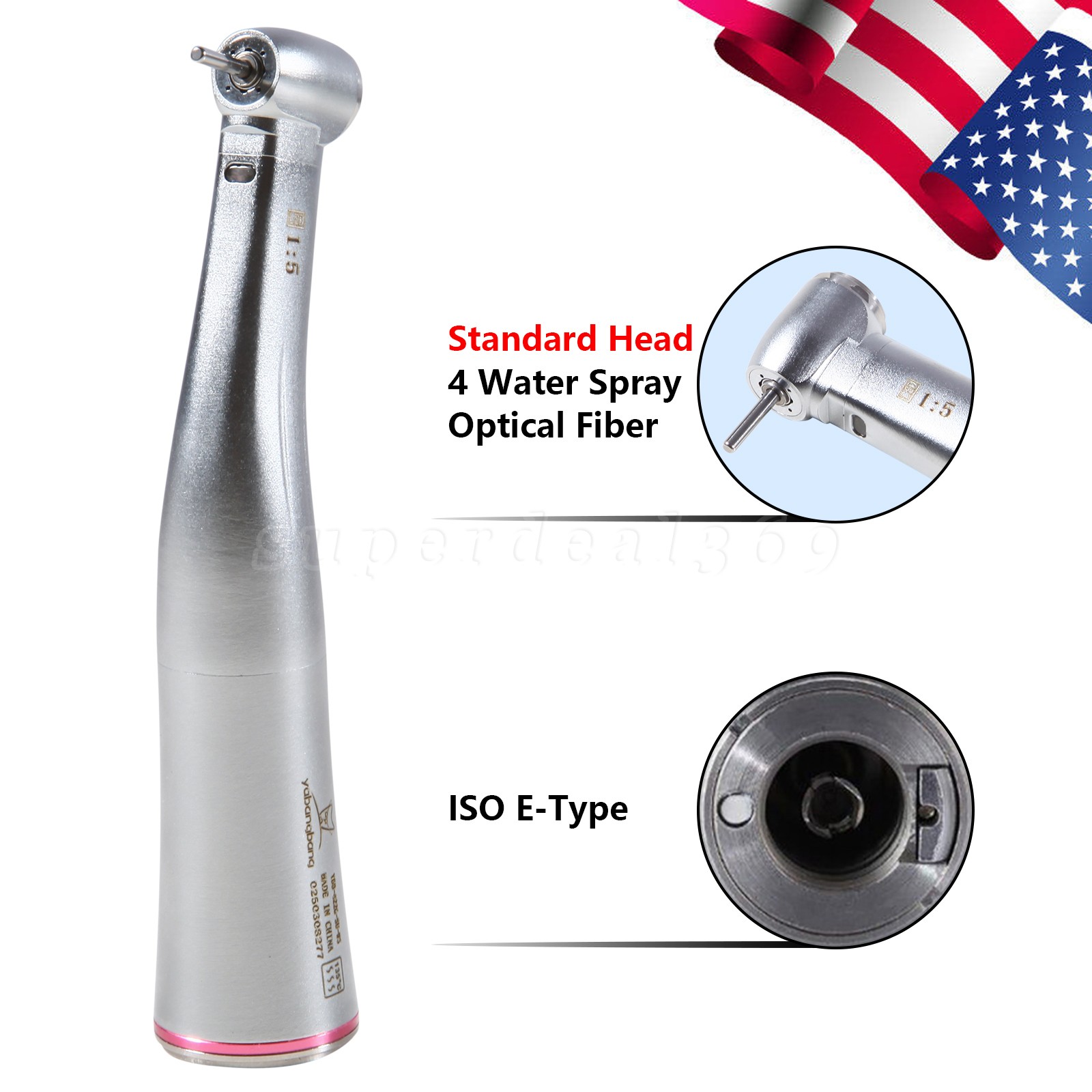 Yabangbang Dental Electric Handpiece 1:5 Contra Angle LED Optic High Speed 1-10