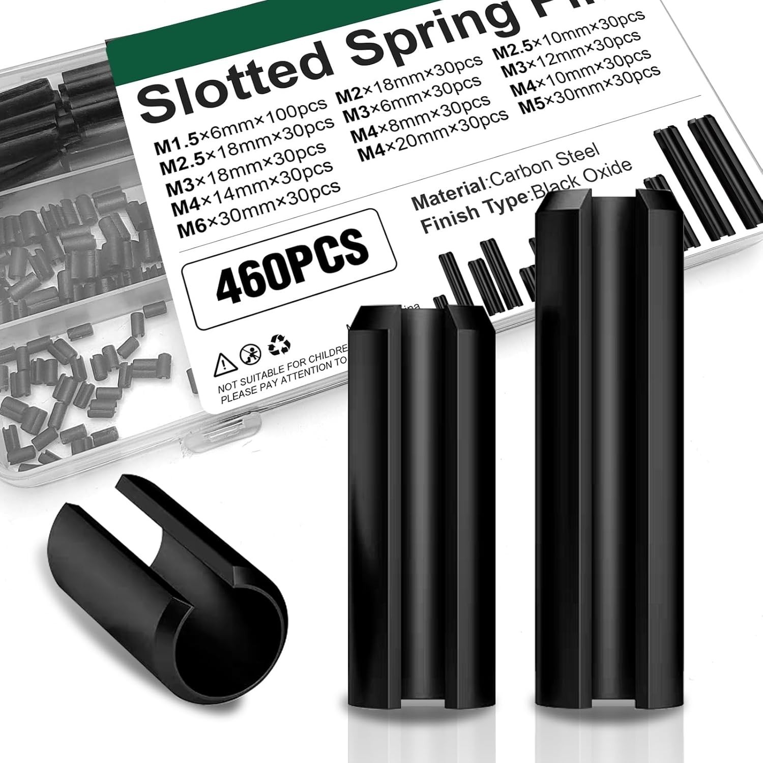 460pc Roll Pin Assortment – Metric Slotted Spring Pins M1.5-M6 Assort Kit Steel