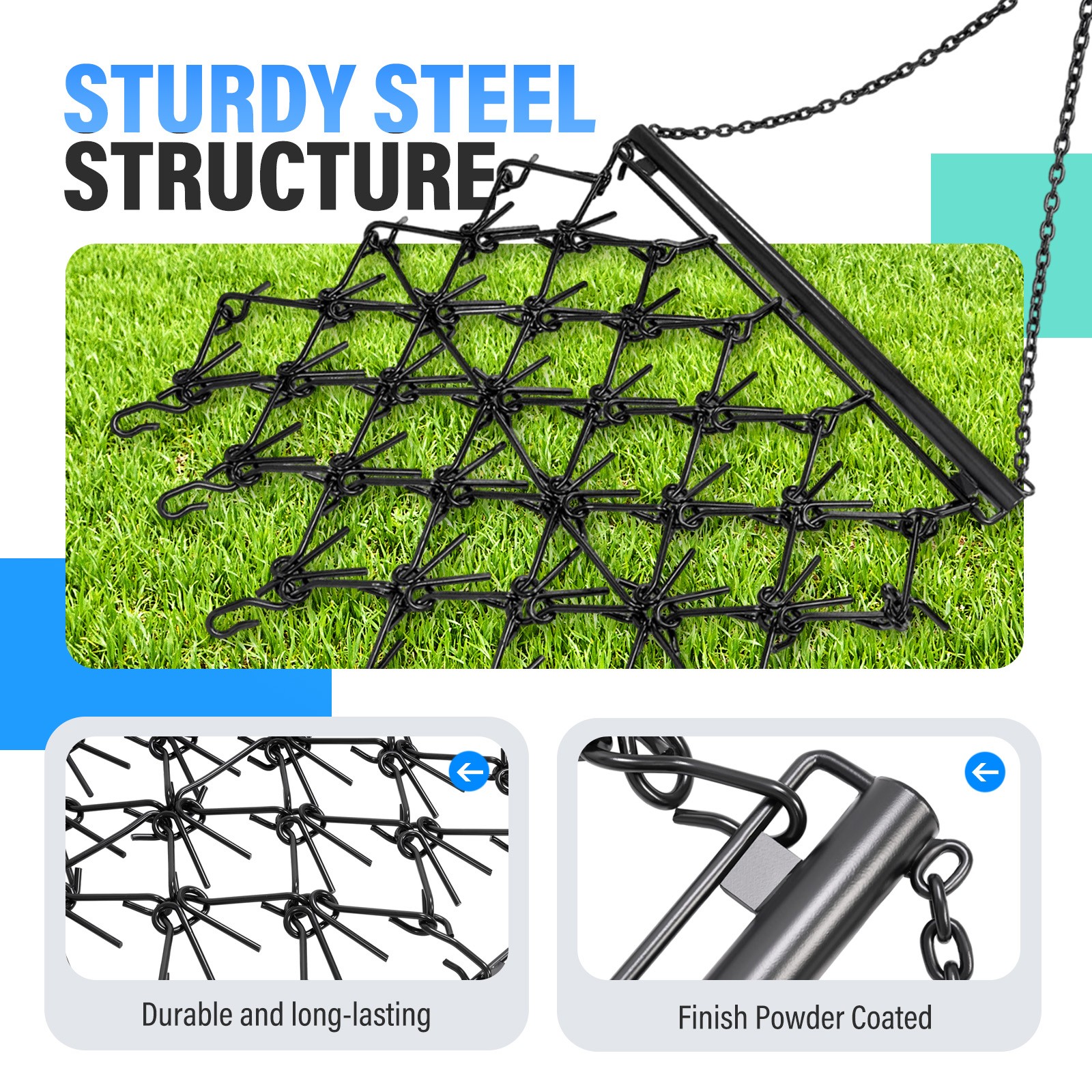 Steel Drag Harrow 4X4FT Heavy Duty Chain For ATV UTV Tractor Leveling Grading