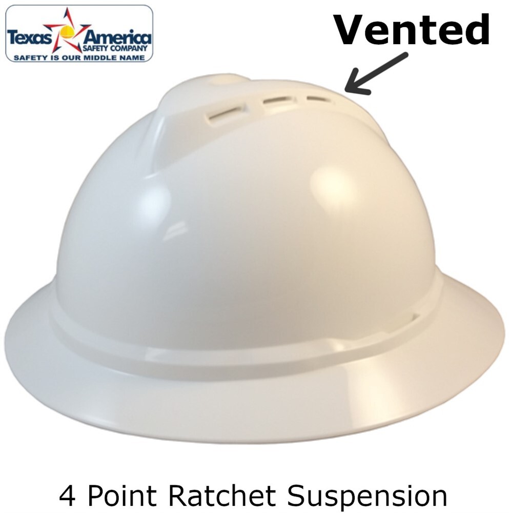 MSA Advance Full Brim Vented Hard hat with 4 pt Ratchet Suspension – White