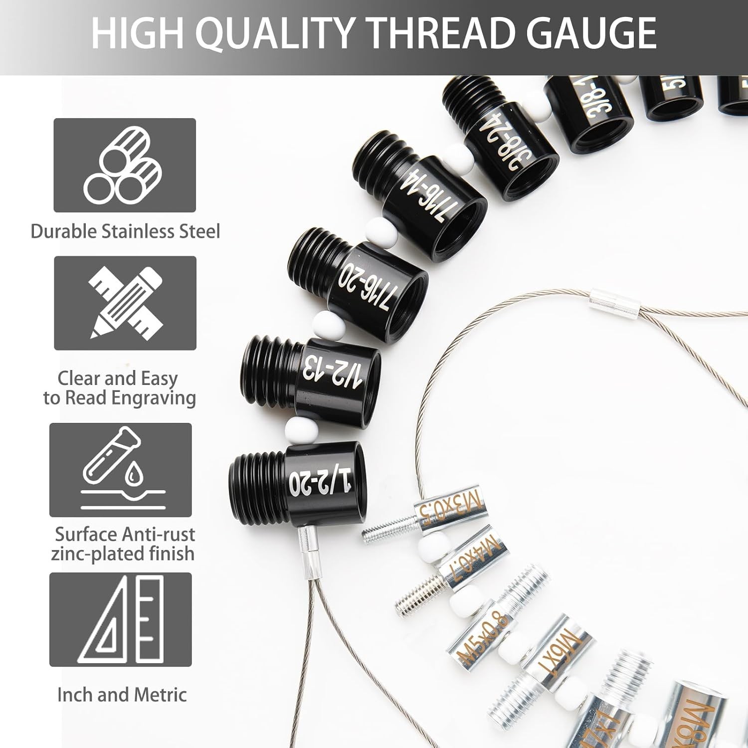 Nut and Bolt Thread Checker Inch & Metric Thread Gauge Nut and Bolt Size Gauge