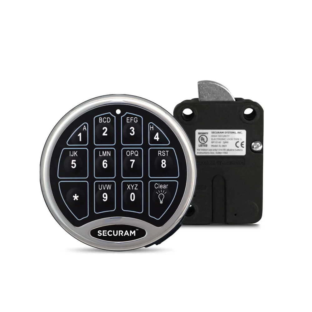 SecuRam Safelogic BackLit Electronic Lock & Keypad SET – Swingbolt -Satin Chrome