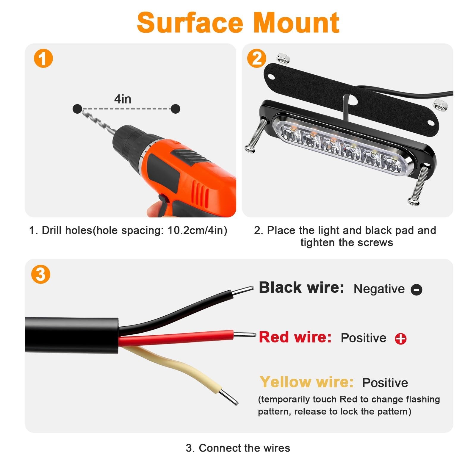 EEEKit 10 PCS LED Emergency Strobe Lights, 6 LED Amber White Strobe Warning E…
