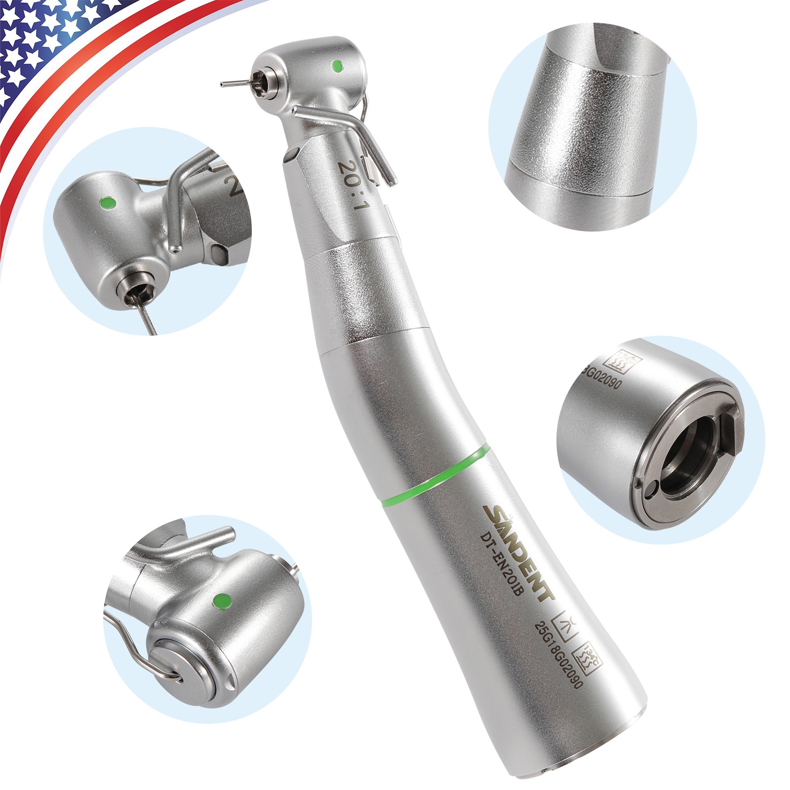 LED SANDENT 20:1 Contra Angle Fiber Optic Electric Handpiece External Spray