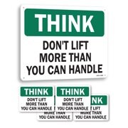 Don’t Lift More Than You Can Handle OSHA Think Sign Metal, Decal – 5 or 10 Pack