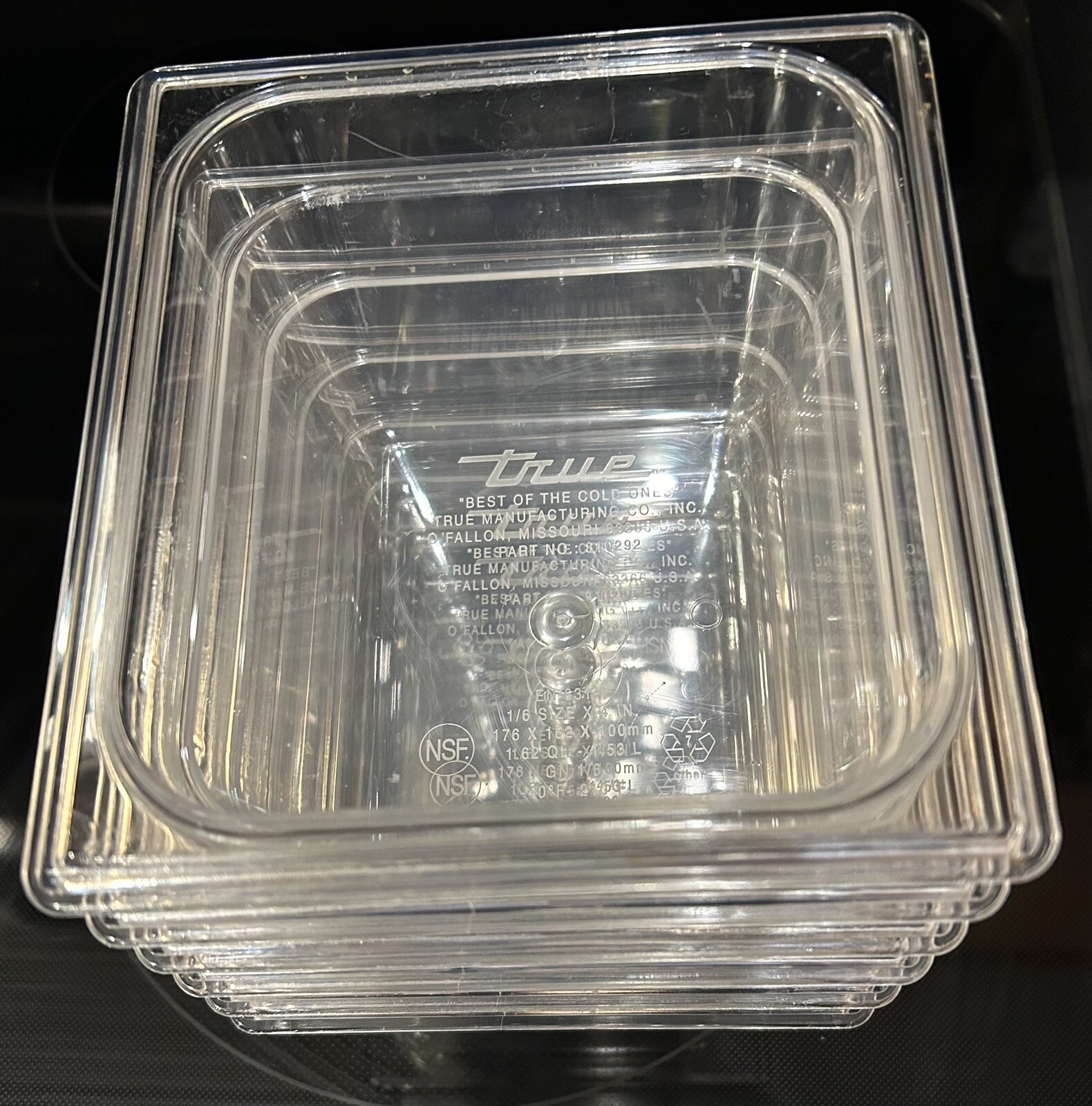 6 Each True Clear Food Pan 1/6 Size 4” Deep NSF Commercial Prep Polycarbonate