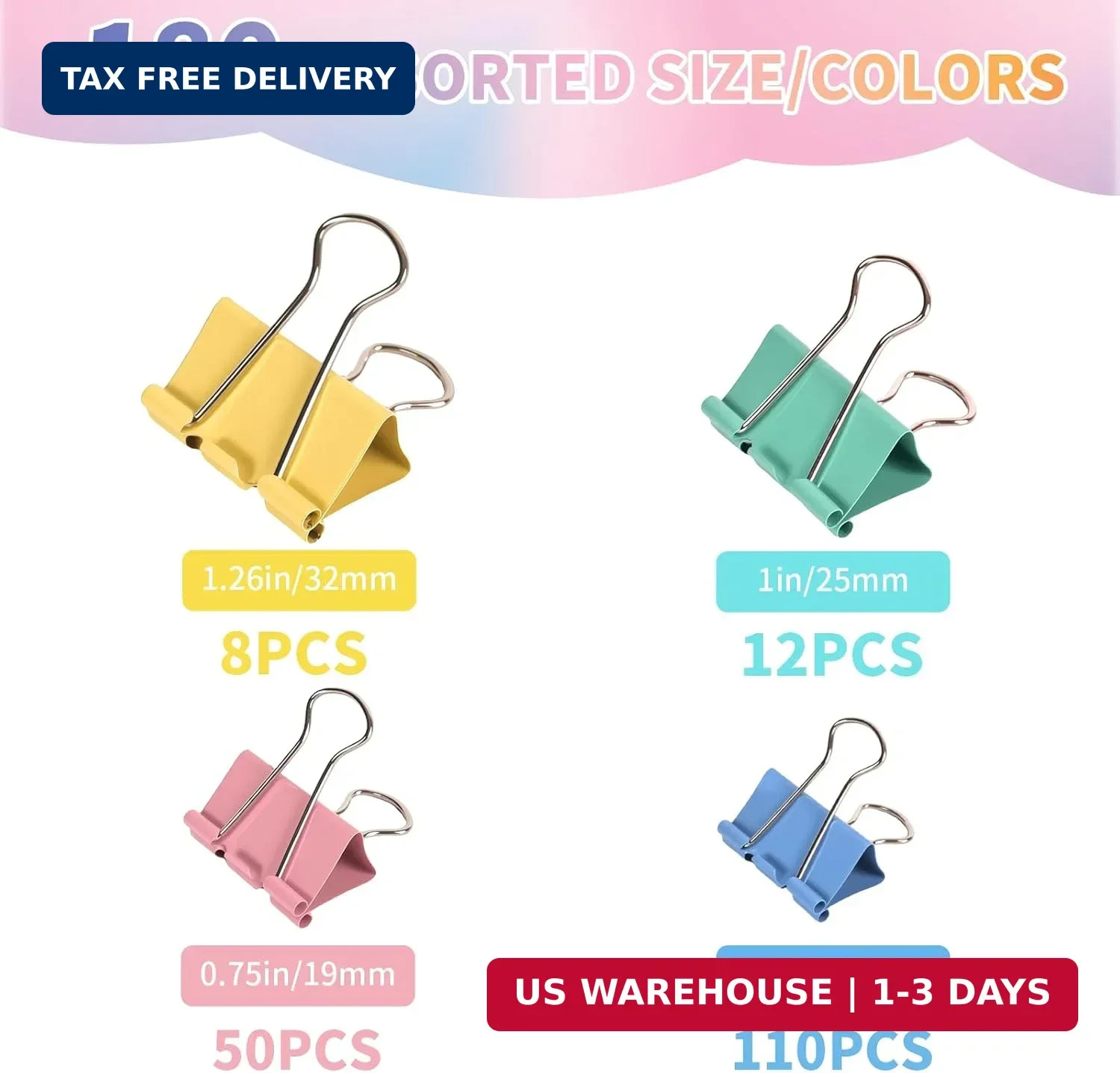 180Pcs Colorful Binder Clips Assorted Size, Metal Paper Clips for Daily Use | Cl
