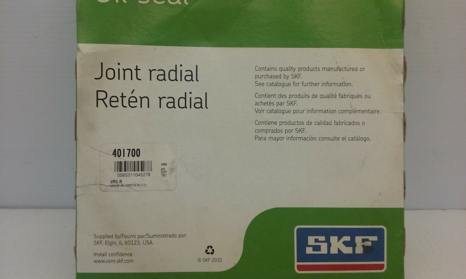 SKF 401700 OIL SEAL, JOINT RADIAL, VR1, 6.500″ x 7.690″ x 0.470″, NIB