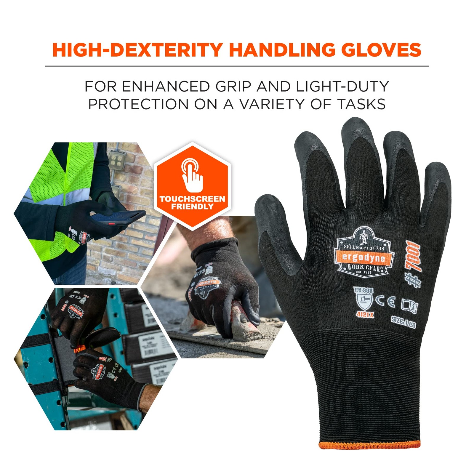 Nitrile Coated Work Gloves, High Dexterity, ProFlex 7001,Black, Large (Pack o…