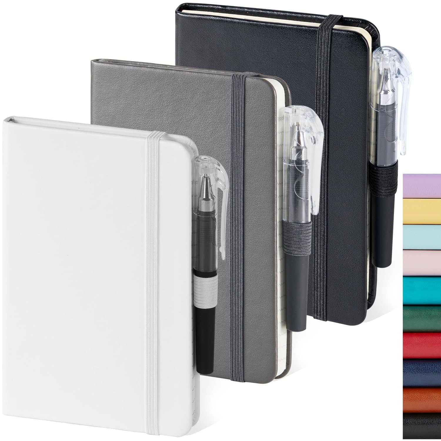 Small Notebook Pocket Size Journal 3.7″ x 5.7″, 3 Pack, Black_Gray_White