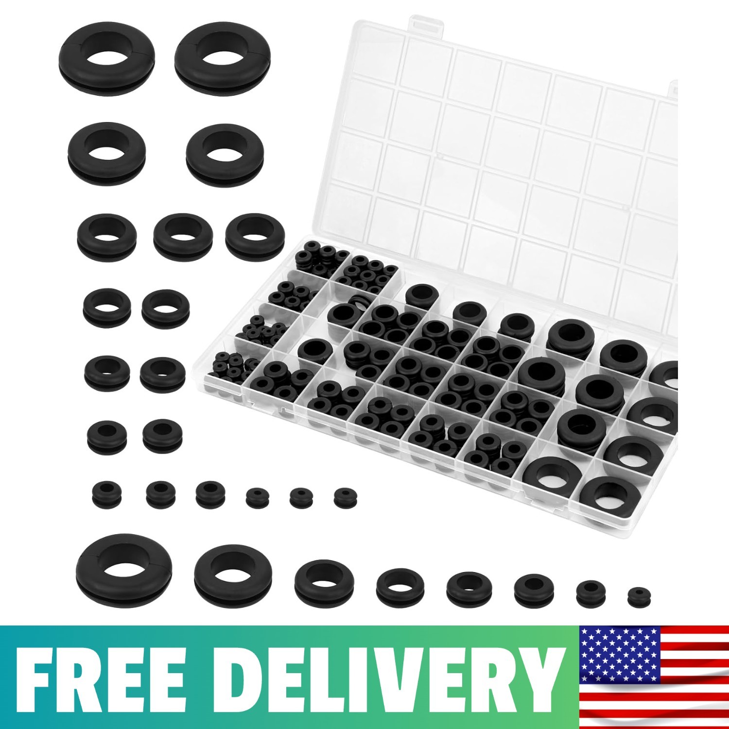200pcs Rubber Grommet Kit, Hollow Rubber Grommets, 8 Sizes Wire Grommets |