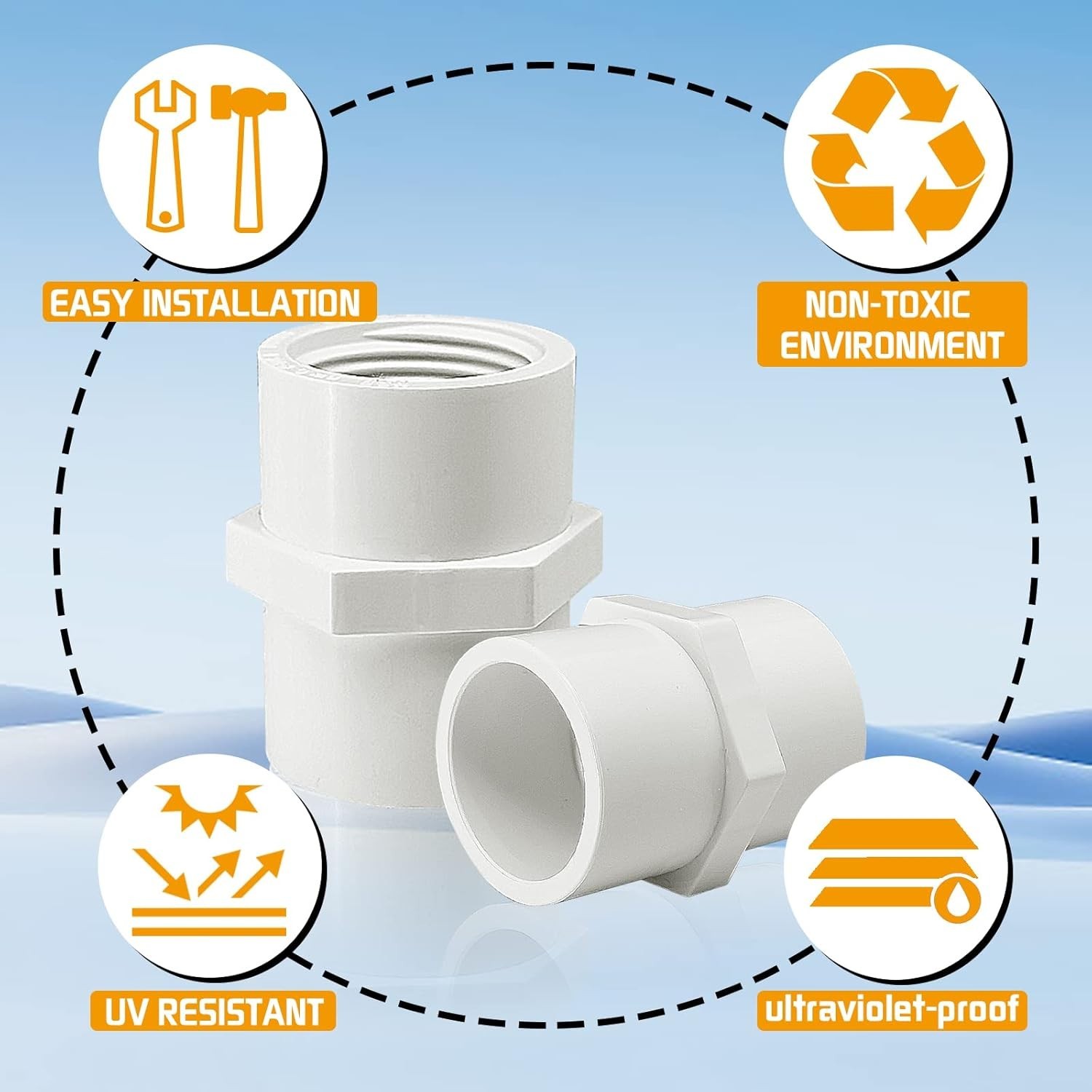 Versatile 10-Pack of 3/4» PVC Threaded Pipe Couplings – High-Quality Material