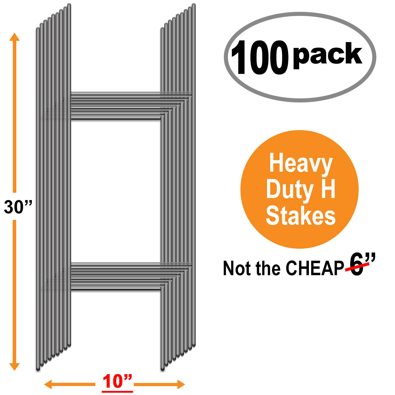 100 Signs Stakes Double H-FRAME 10 X 30 Inch x 9ga Galvanized Yard Signs Holder