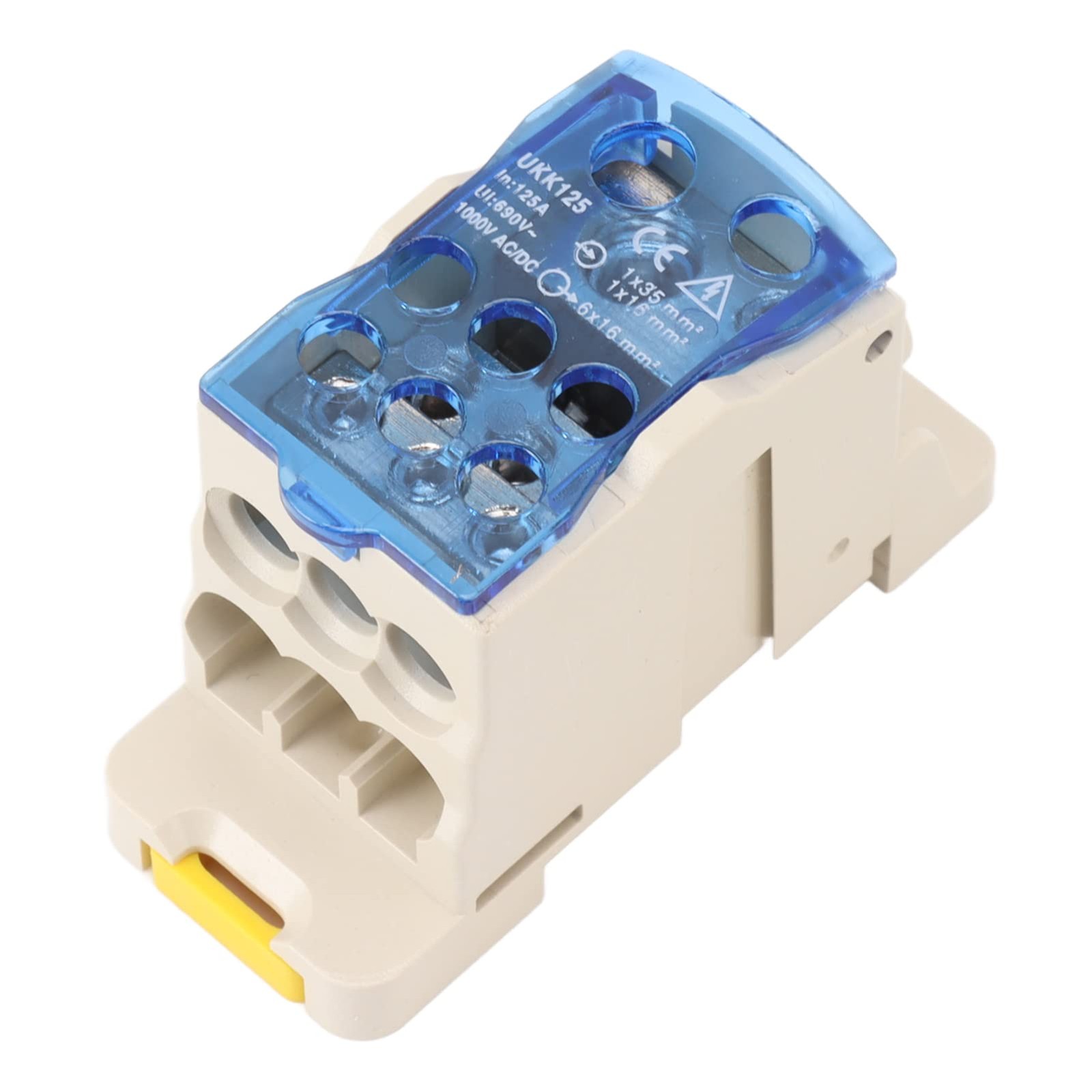 DIN Rail Power Distribution Box, 125A, AC DC 1000V, Terminal Block Connector