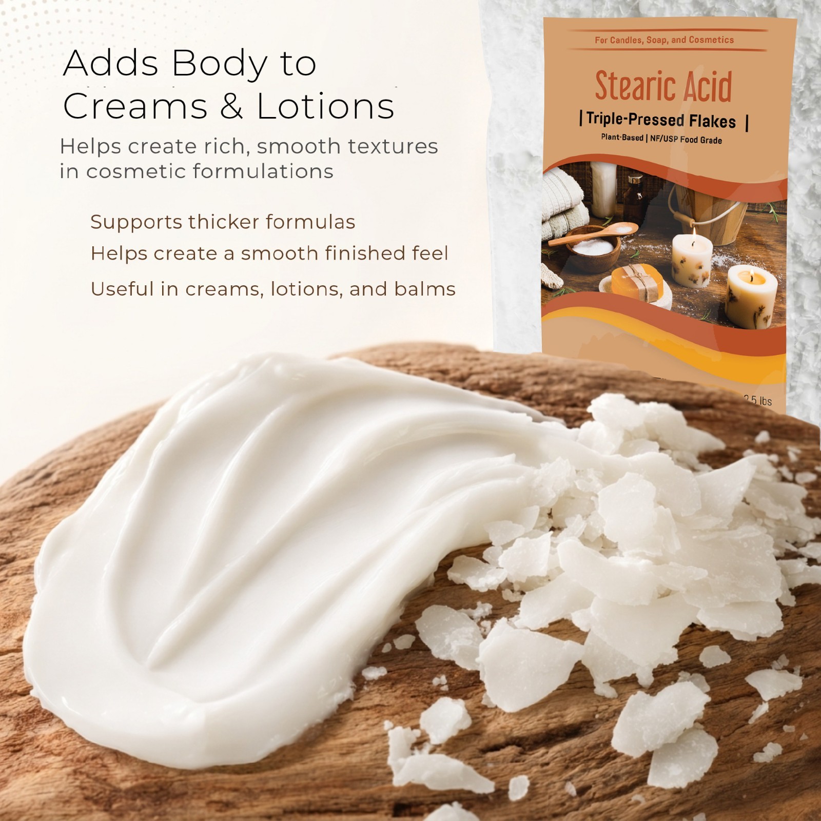 STEARIC ACID 5 lbs. Flakes Triple Pressed NF/USP Food Grade