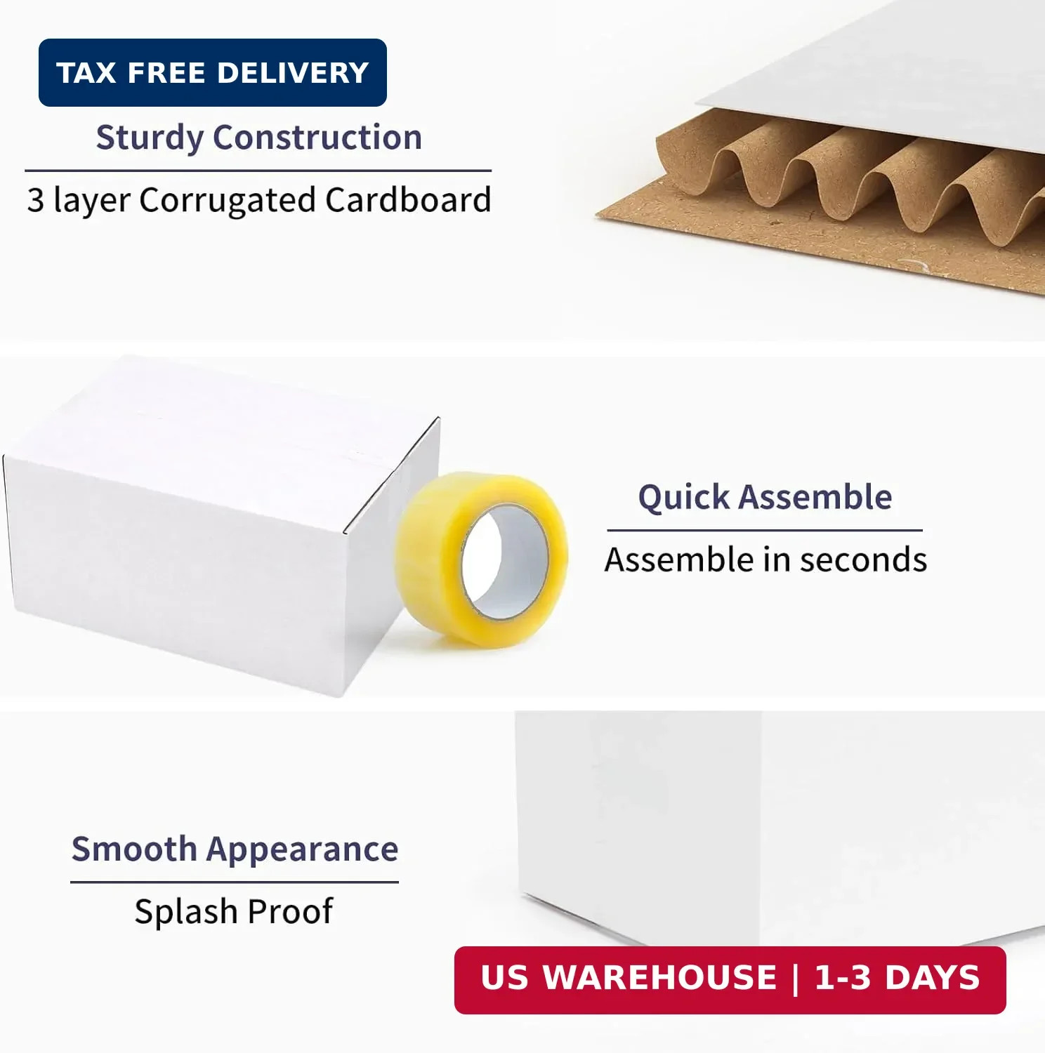 6 Pack Shipping Boxes 8x6x4 Inches, White Corrugated Cardboard Mailing Box for P