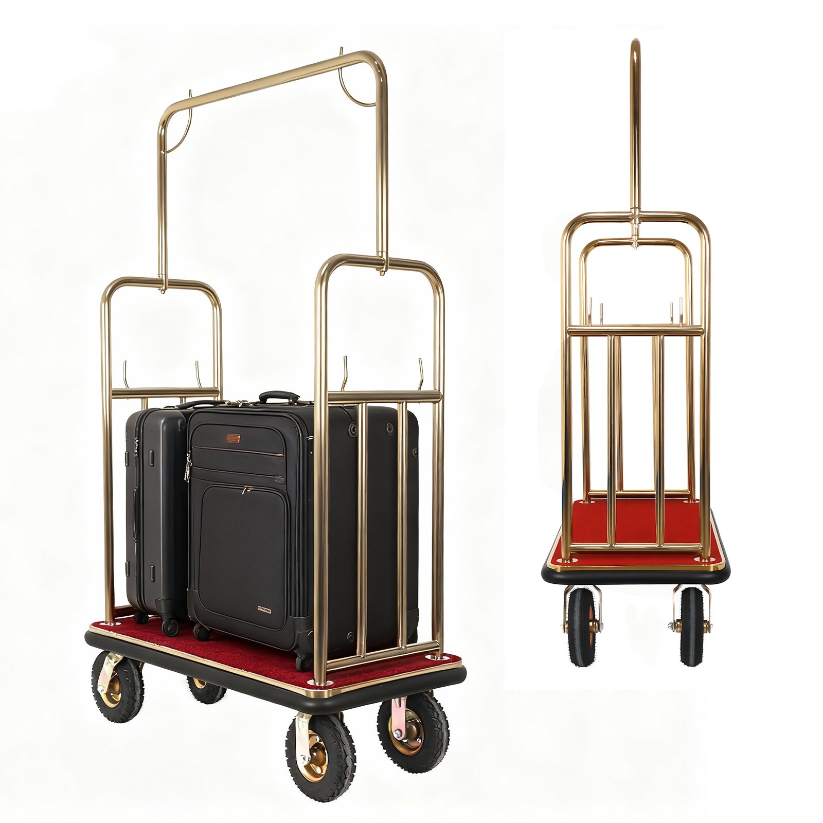 Hotel Luggage Cart 1200 lbs Capacity Stainless Steel Bellman Cart with 8″ Wheels