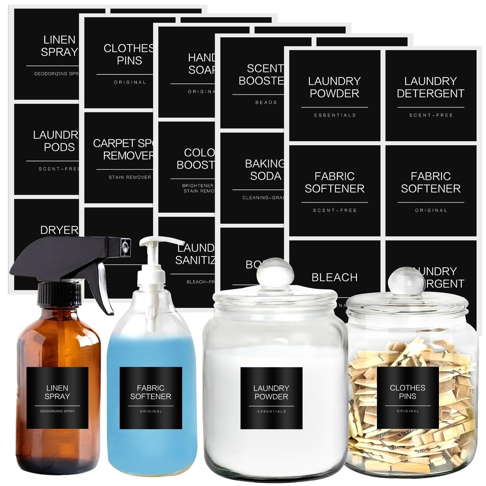 Minimalist Laundry Room Labels，30 Matte Waterproof Labels for Jars Spray