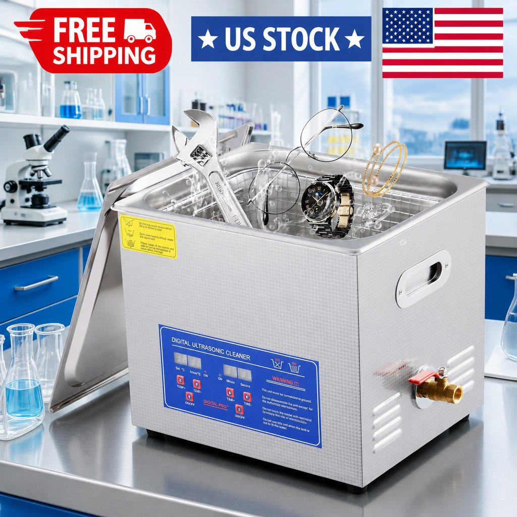 10L Ultrasonic – 240W, 40kHz, Digital Timer & Heater, Heavy-Duty Lab Cleaner