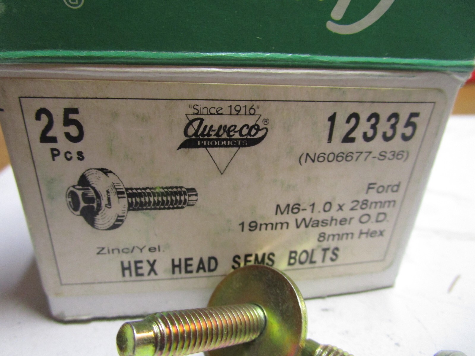 Auveco 12335 M6-1.0 X 28mm Indented Hex Washer Head SEMS w/Dog – Zinc box of 25