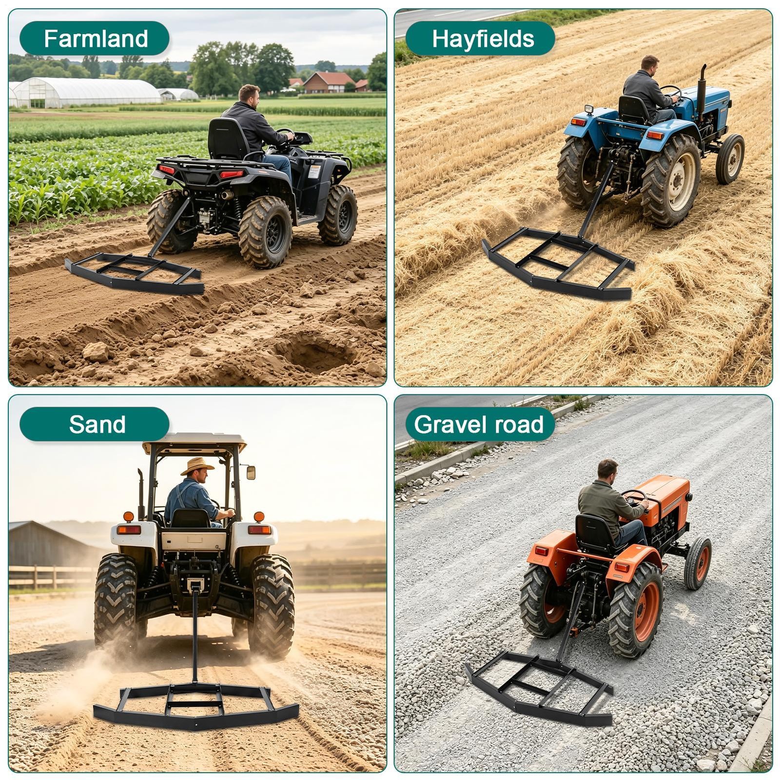 34″ Adjustable Harrow Drag Tow Behind Dethatcher Grader for ATV UTV Lawn Tractor