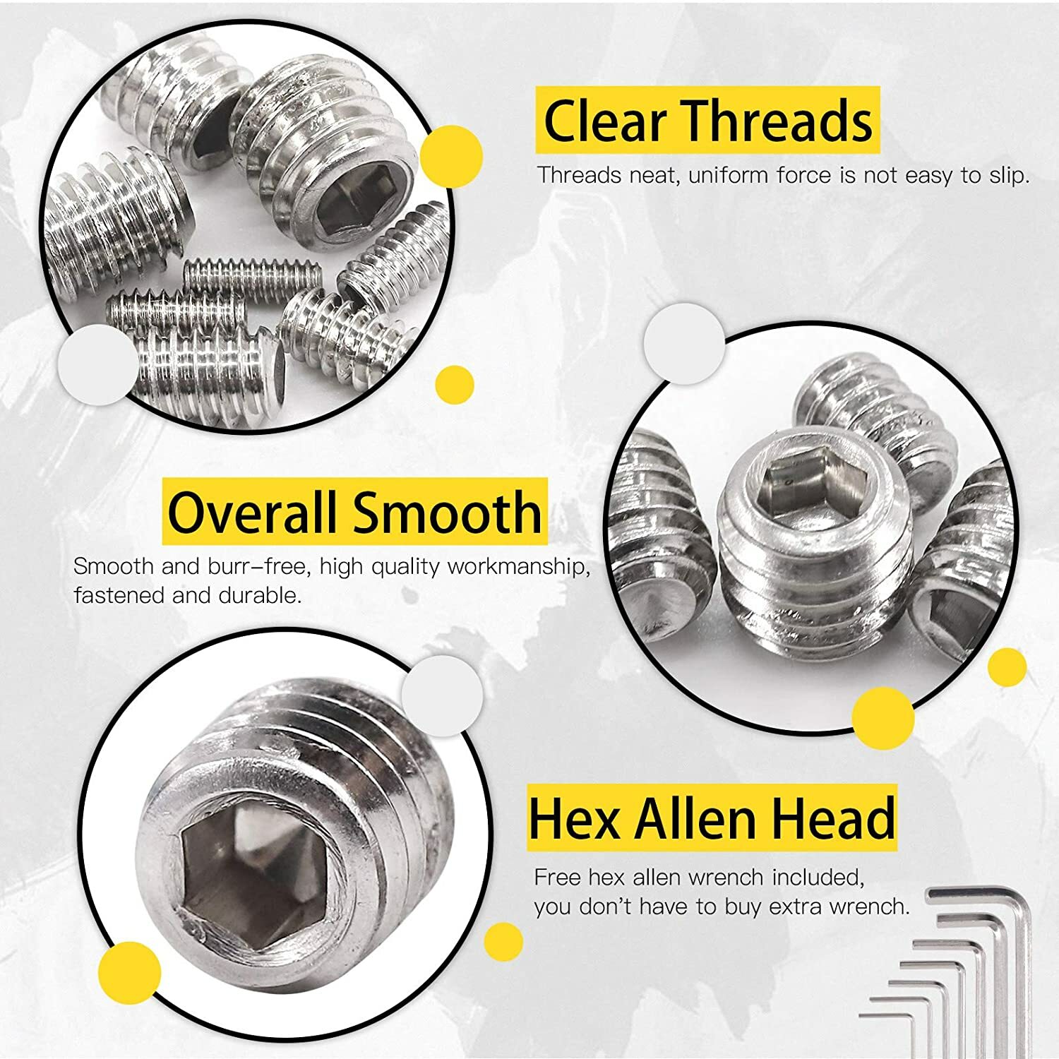M4 M5 M6 M8 Stainless Steel Grub Screws Allen Socket Set Screws Cup Point DIN916