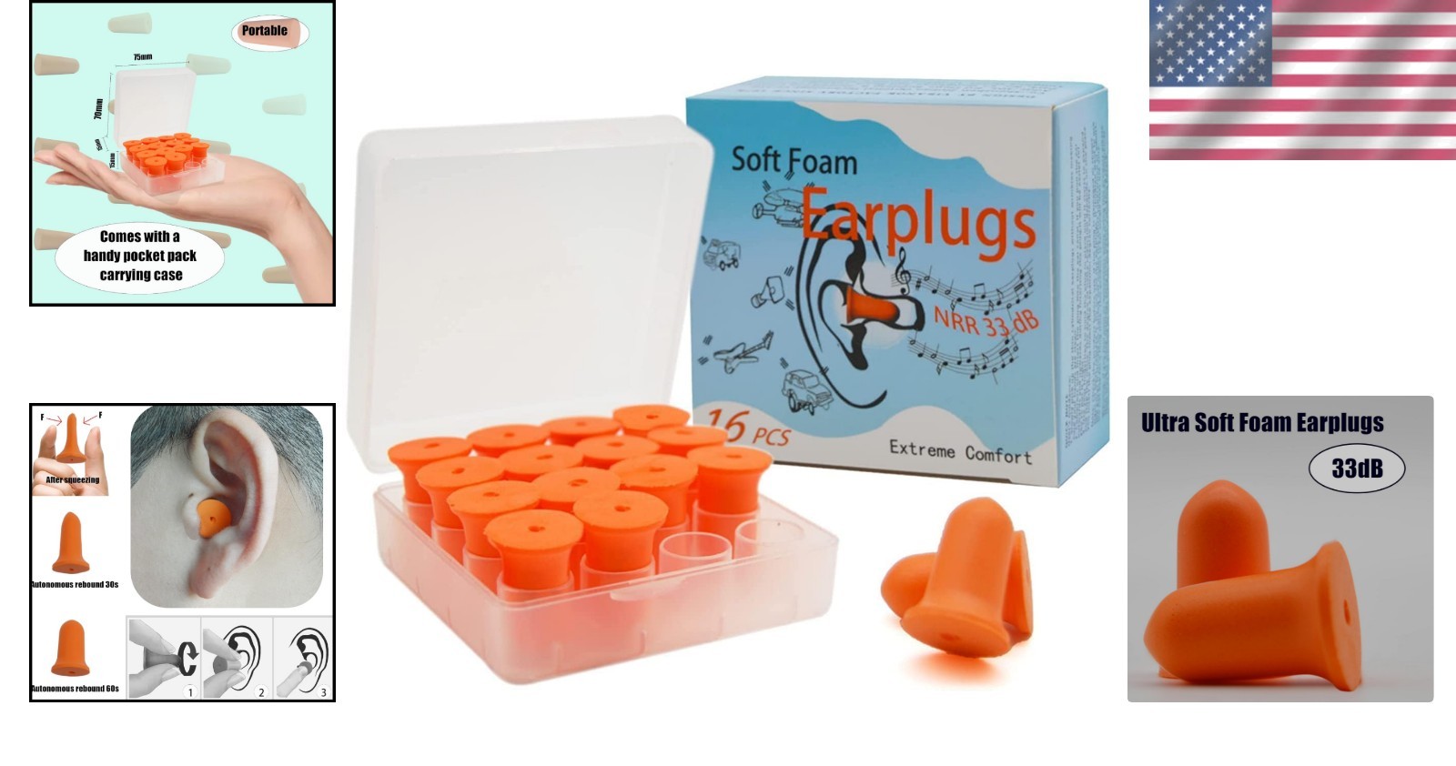 Comfortable & Lightweight Earplugs – Highest NRR 33dB, 16 Pack for Everyday Use