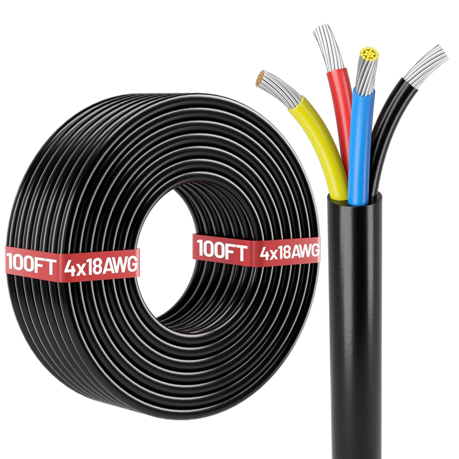 100FT 18 AWG 4 Conductor Wire Tinned Copper PVC Cable 18/4 12V