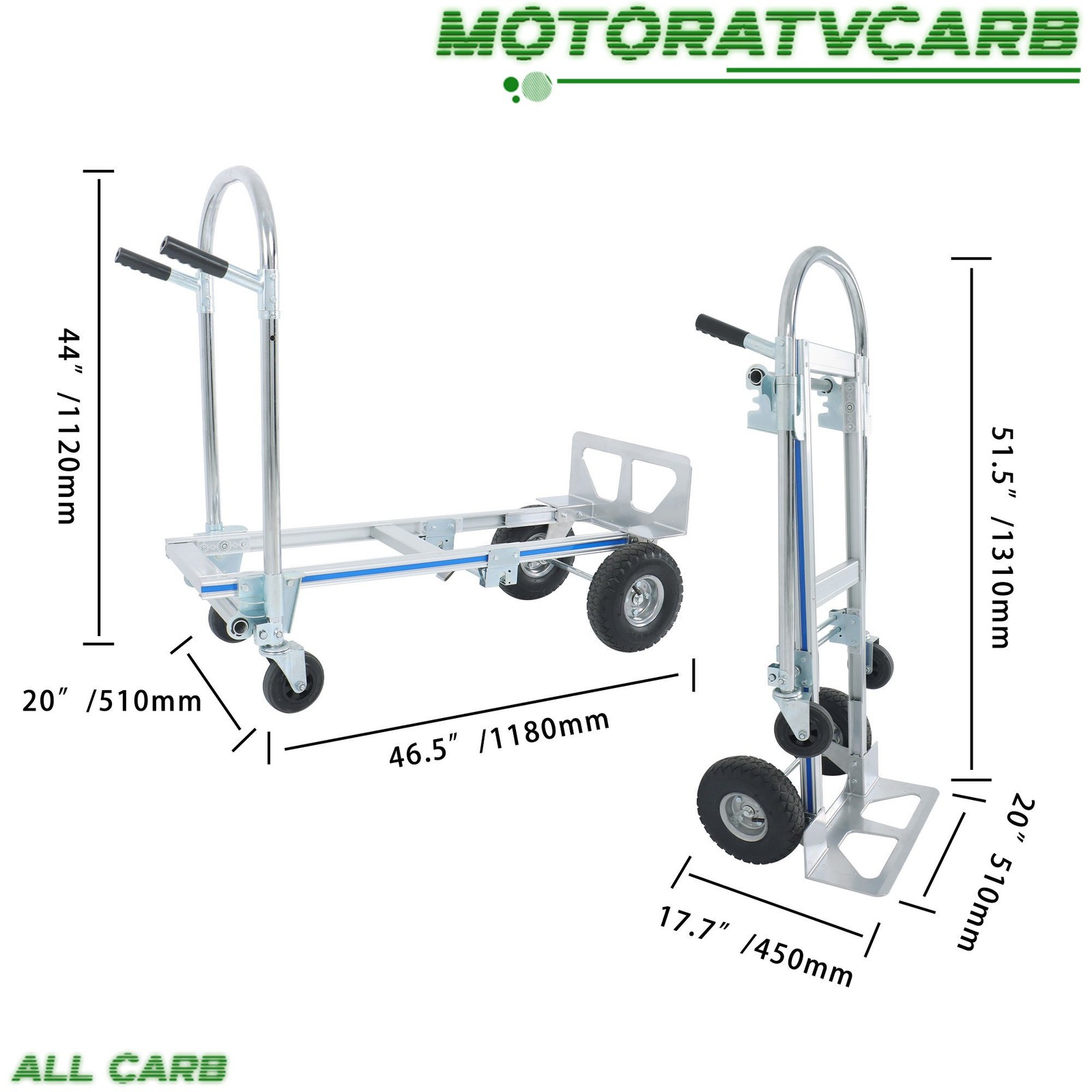 ALL-CARB 1000 Lbs Aluminum Hand Truck 2 in 1 Convertible Folding Dolly Cart US