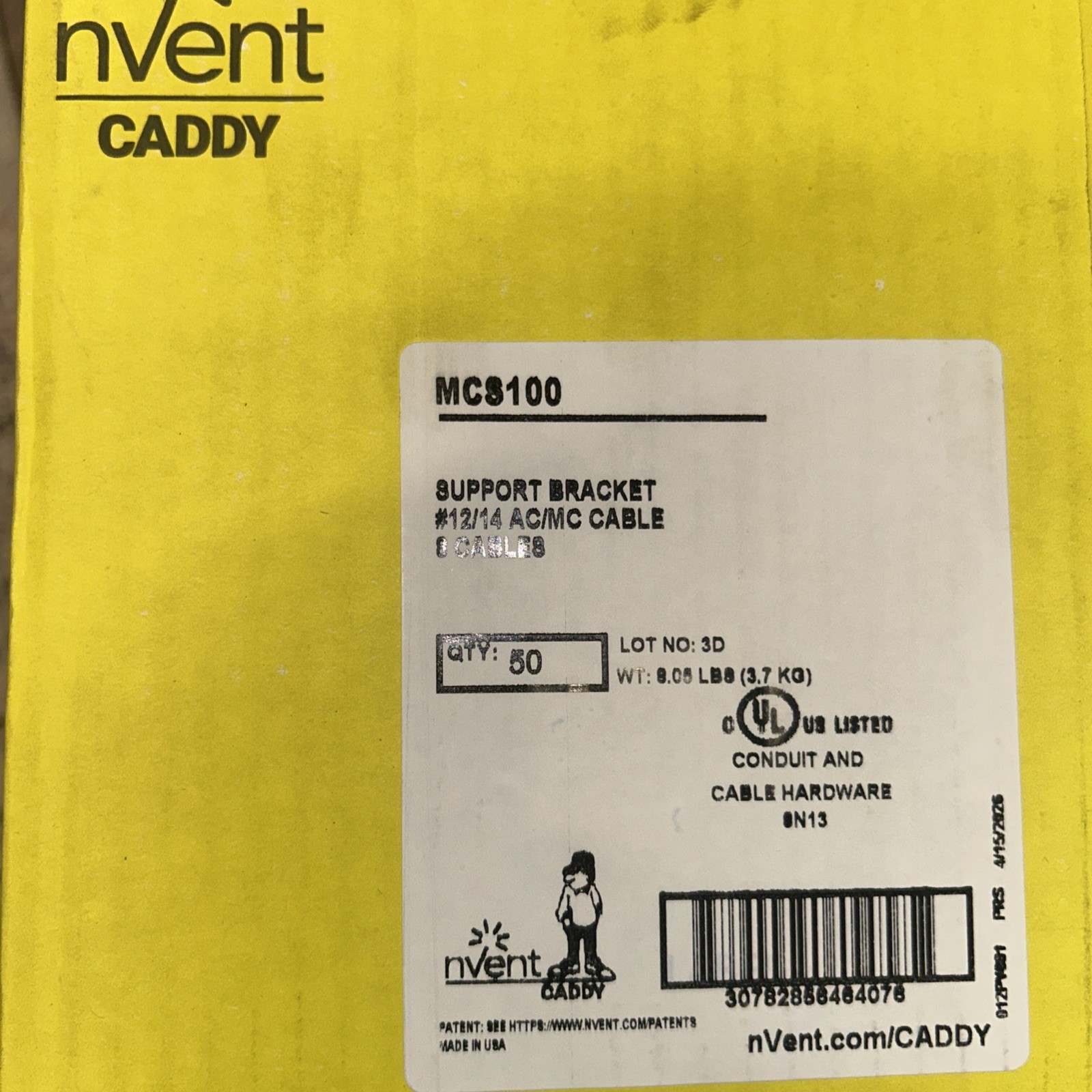 50, nVent Caddy MCS100 Support Bracket #12/14 AC/MC Cable, 8 Cable Capacity