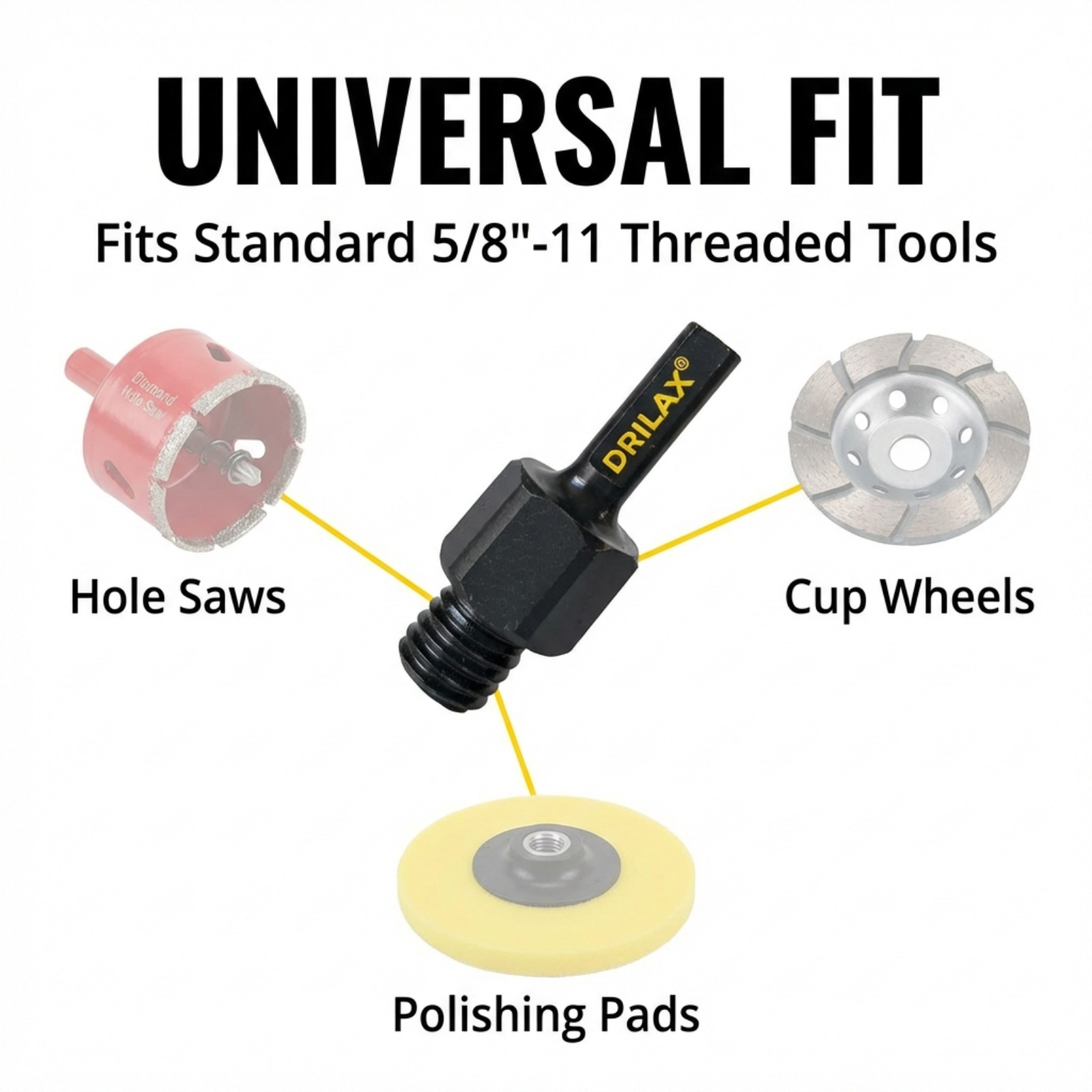 5/8 inch 11 Arbor Adapter Core Drill Bit Grinder Polishing Backer 3/8 Shank