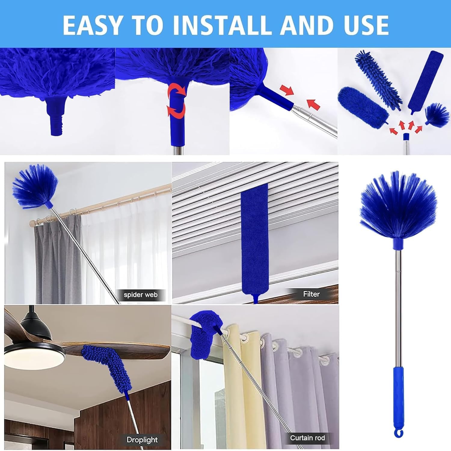 Tiumso Ceiling Fan Cleaner Dusters For Cleaning 6-In-1 Kit Cobweb Duster