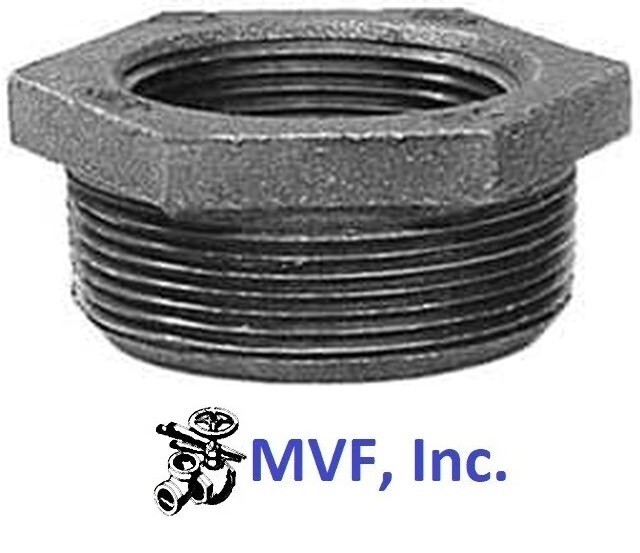 3/4″ MNPT x 3/8″ FNPT Hex Reducing Bushing Black Malleable Iron MI12050341BMI