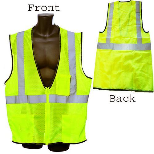 Safety Vest Class II Orange or Lime Green 2″ Silver Reflector Mesh Front Back