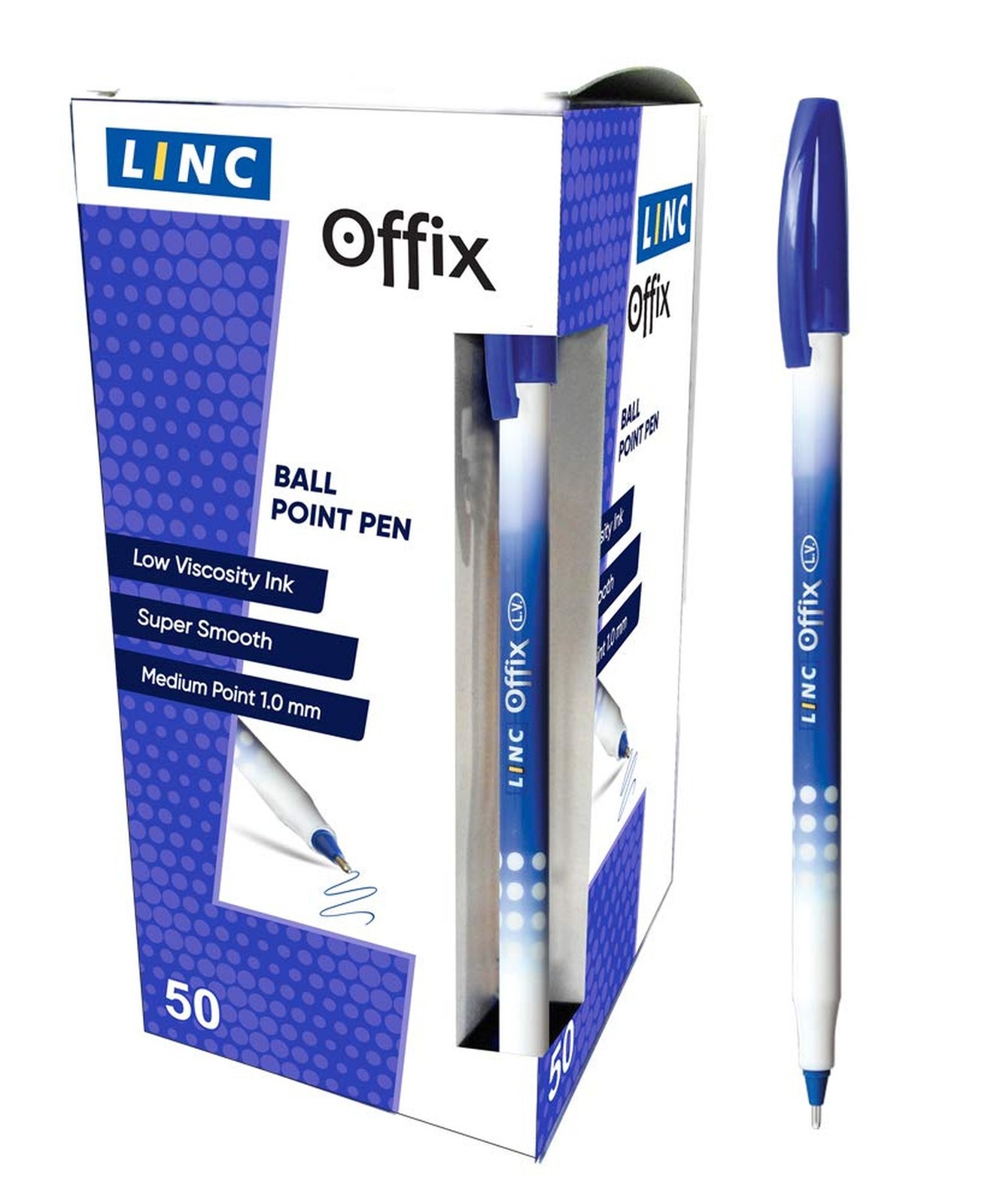 Linc Offix Smooth Ball Point Pen, 1.00mm Tip, 50-Count, Blue