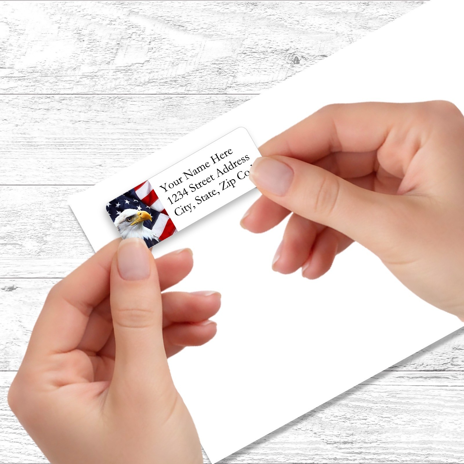 60 Return Address Labels Personalized Printed 3/4 x 2 1/4 American Eagle & Flag