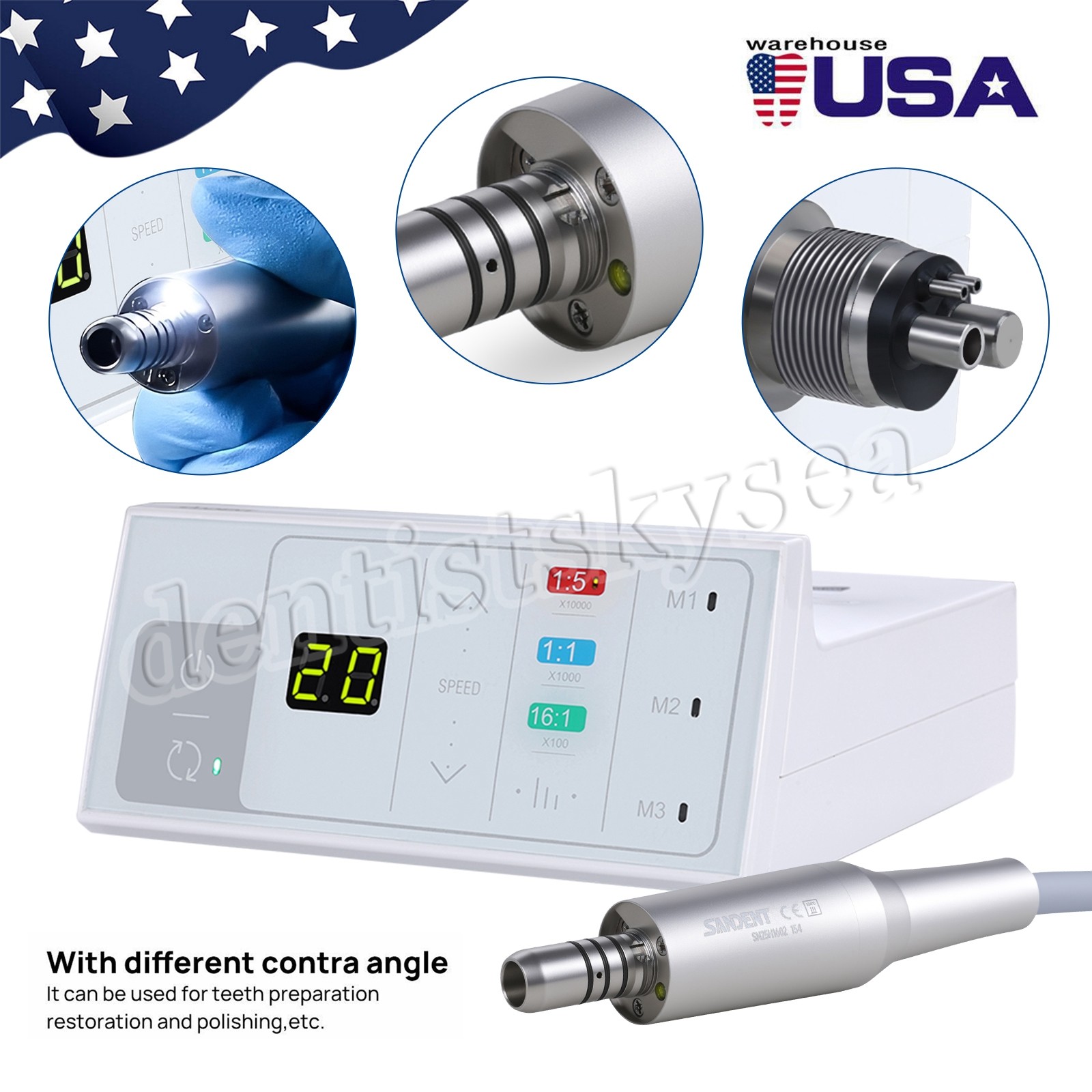 SANDENT Brushless LED Electric Micro Motor/1:5 Increasing Fiber Handpiece