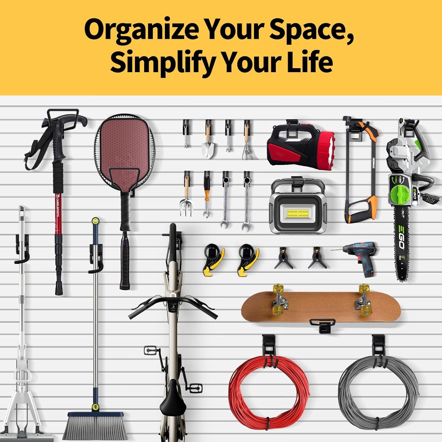 Heavy-Duty Slatwall Hooks 25 Pack (10 Types) Metal Garage Slat Wall Hook Kit