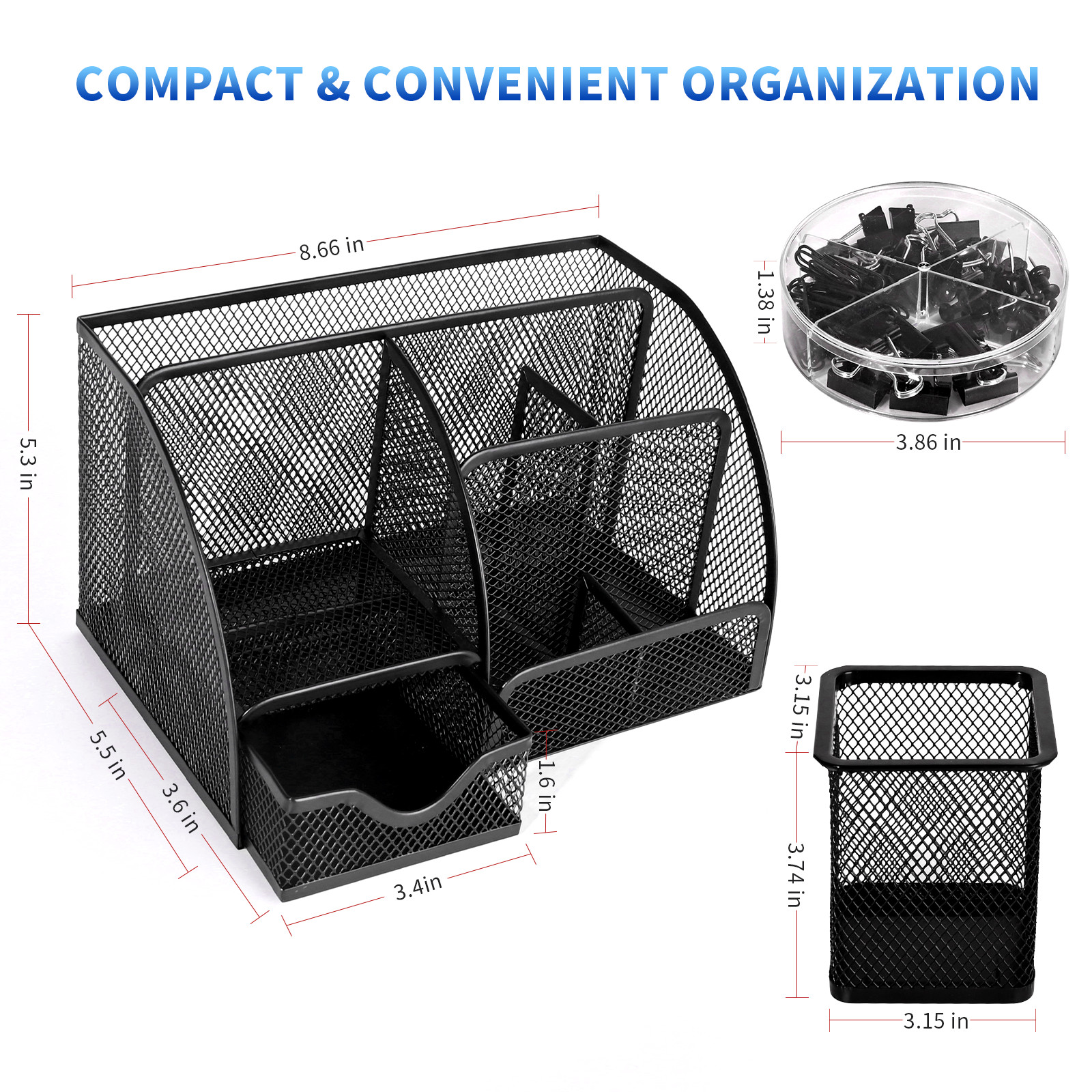 6 Compartment Mesh Desk Organizer Drawer Pen Holder Office School Supply Set