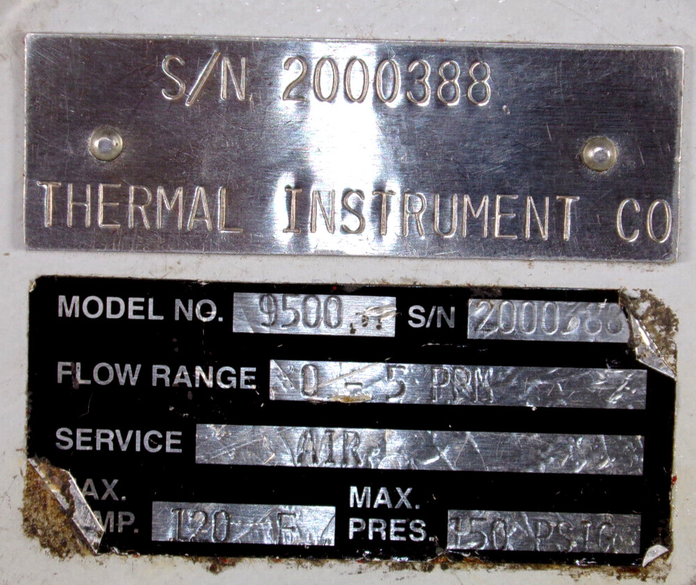 Thermal Instrument Company Model 600-9/9500 Thermal Mass Flow Meter, 0-5ppm