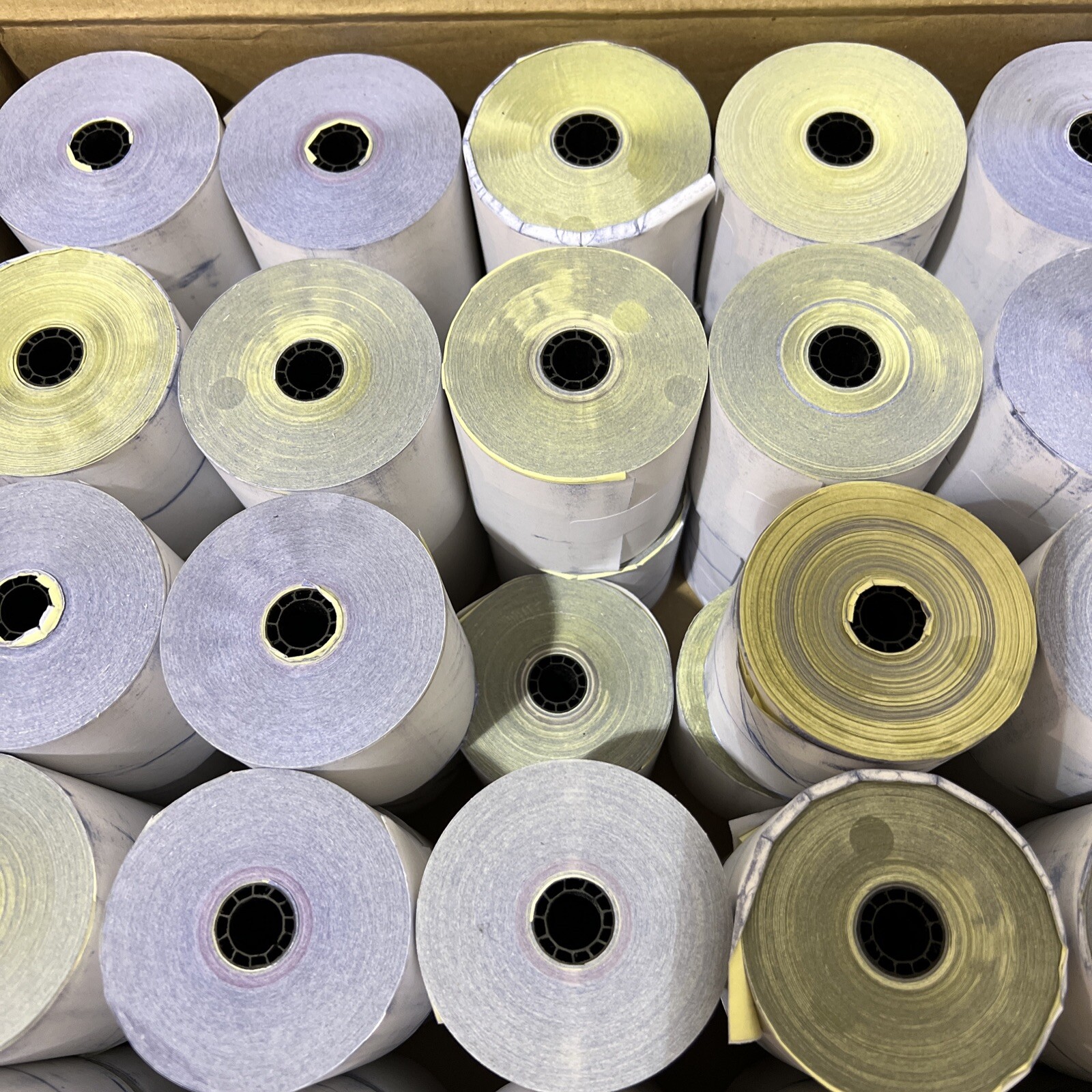 50/CS Iconex Impact Printing Carbonless Paper Rolls, 3″ x 90 ft, White/Canary