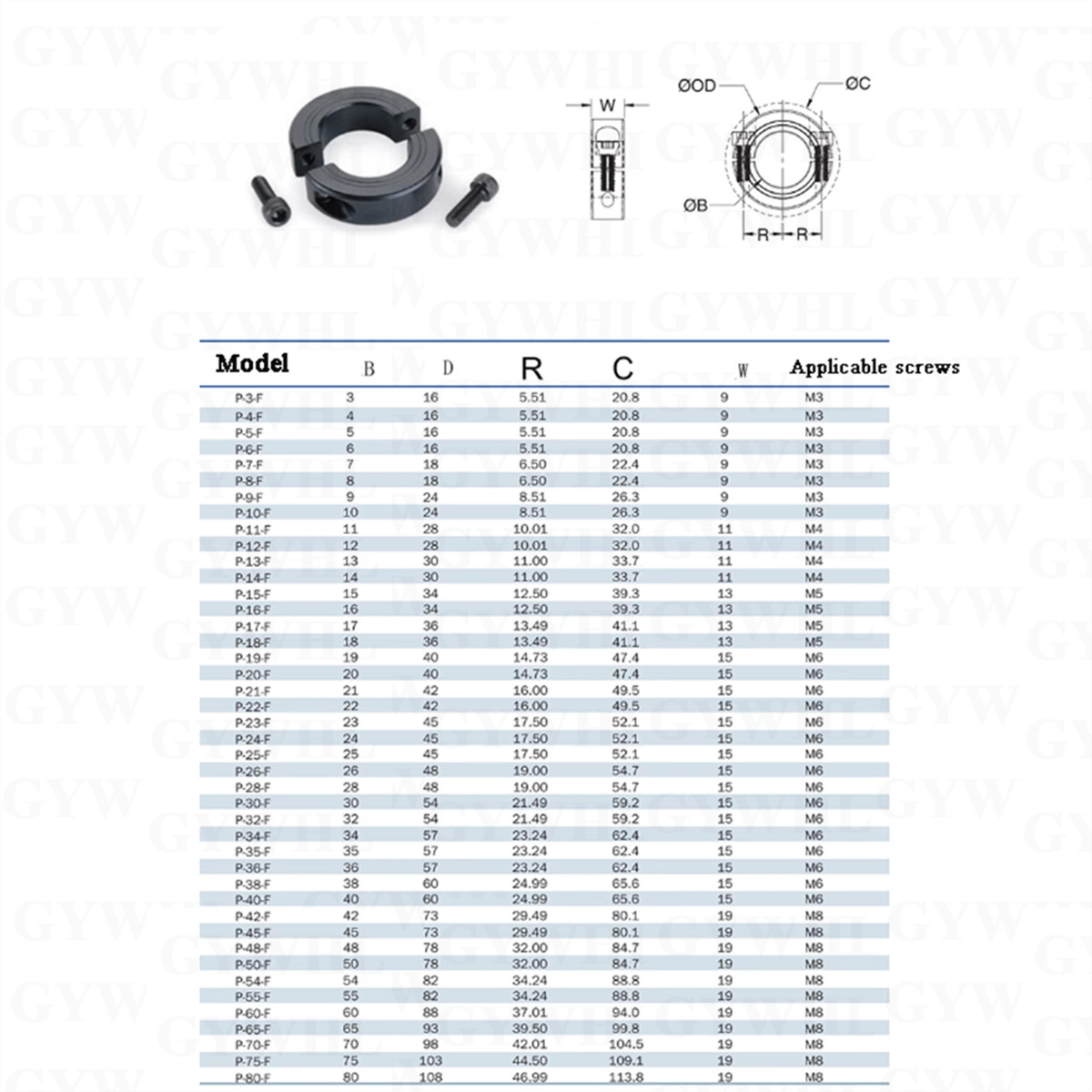 Black 45# Steel Clamp Collar Double Split 6mm To 150mm Shaft Collar With Bolts