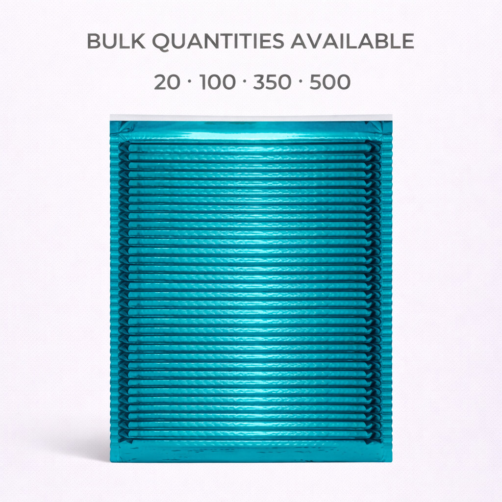 #0 (6.5″x9″ Interior) Glamour Metallic Teal Bubble Mailers with Peel-N-Seal