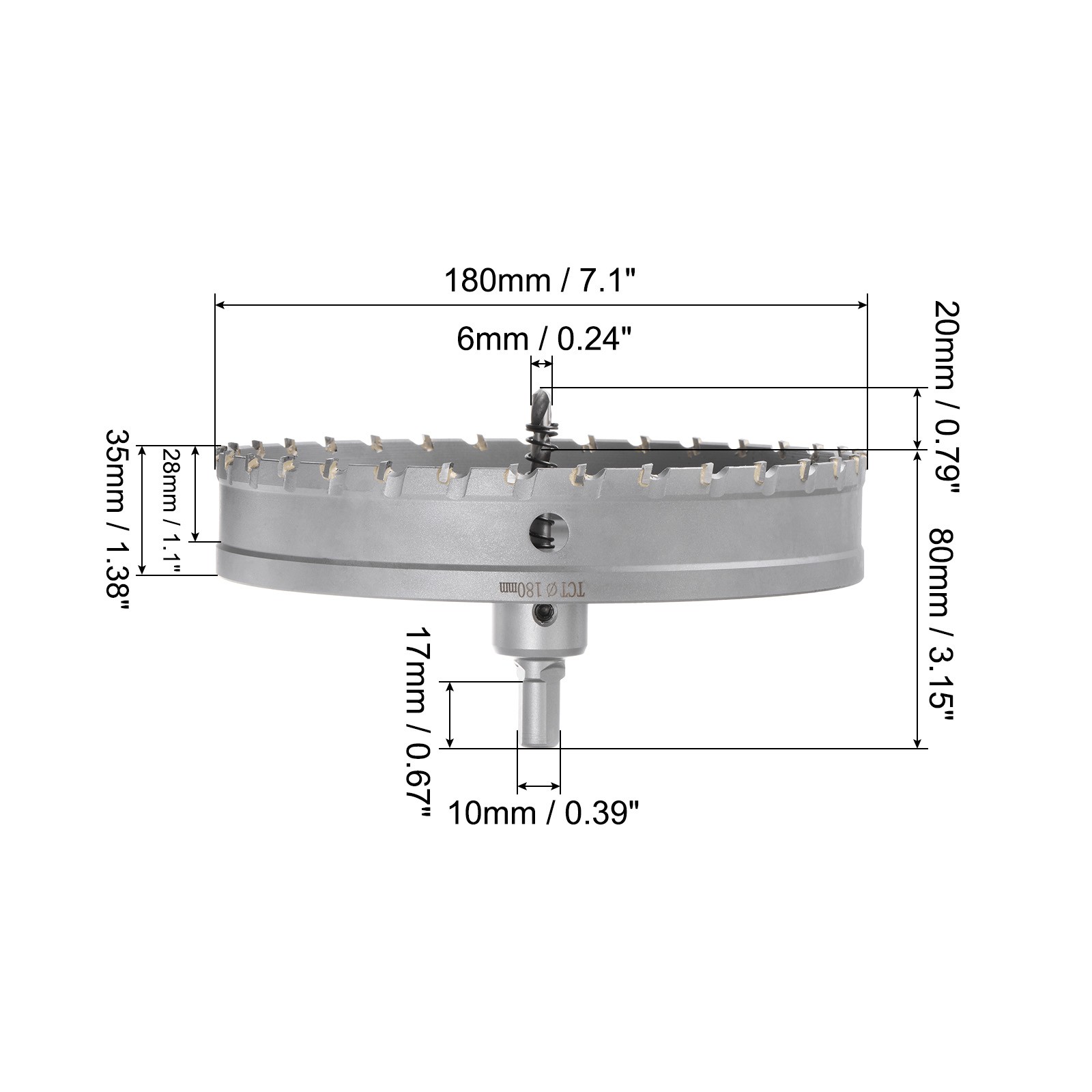 Metal Hole Saw Carbide Cutter 180mm 7.1″ Dia for Stainless Steel Metal