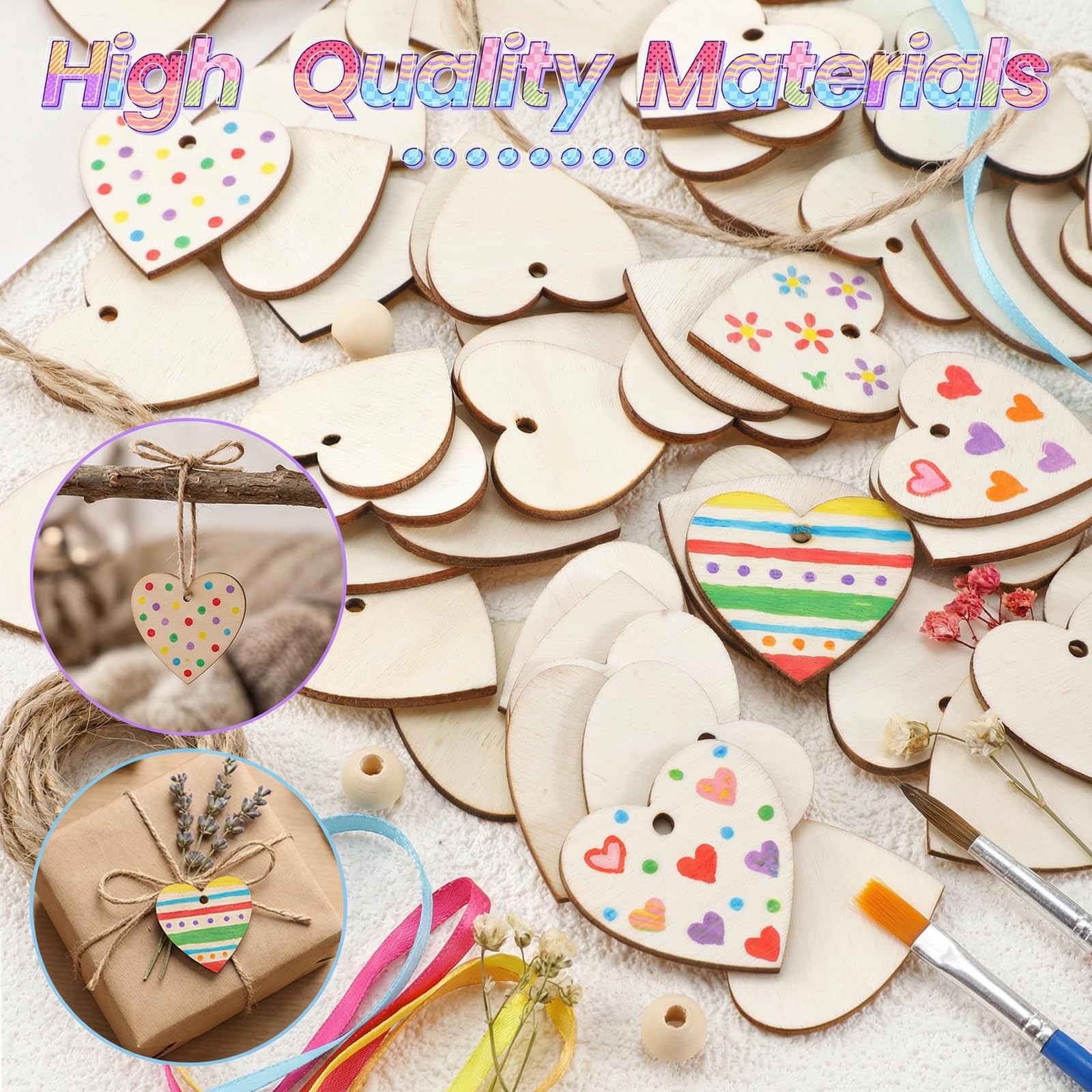 Wooden Hearts for Crafts 100pcs 1.3 Inch Unfinished with Holes DIY Wedding Decor